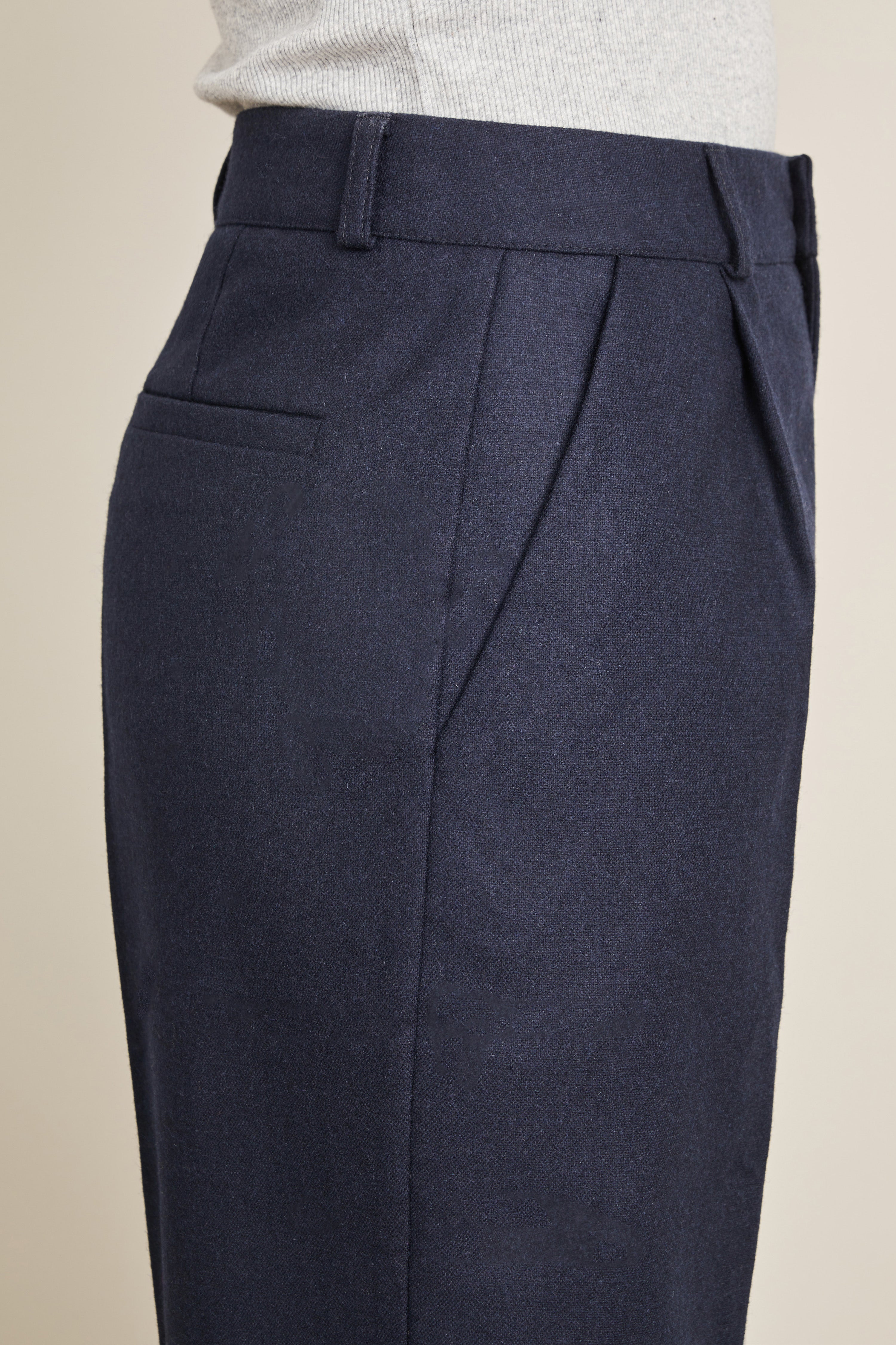 Pantalon flanelle palazzo bleu marine