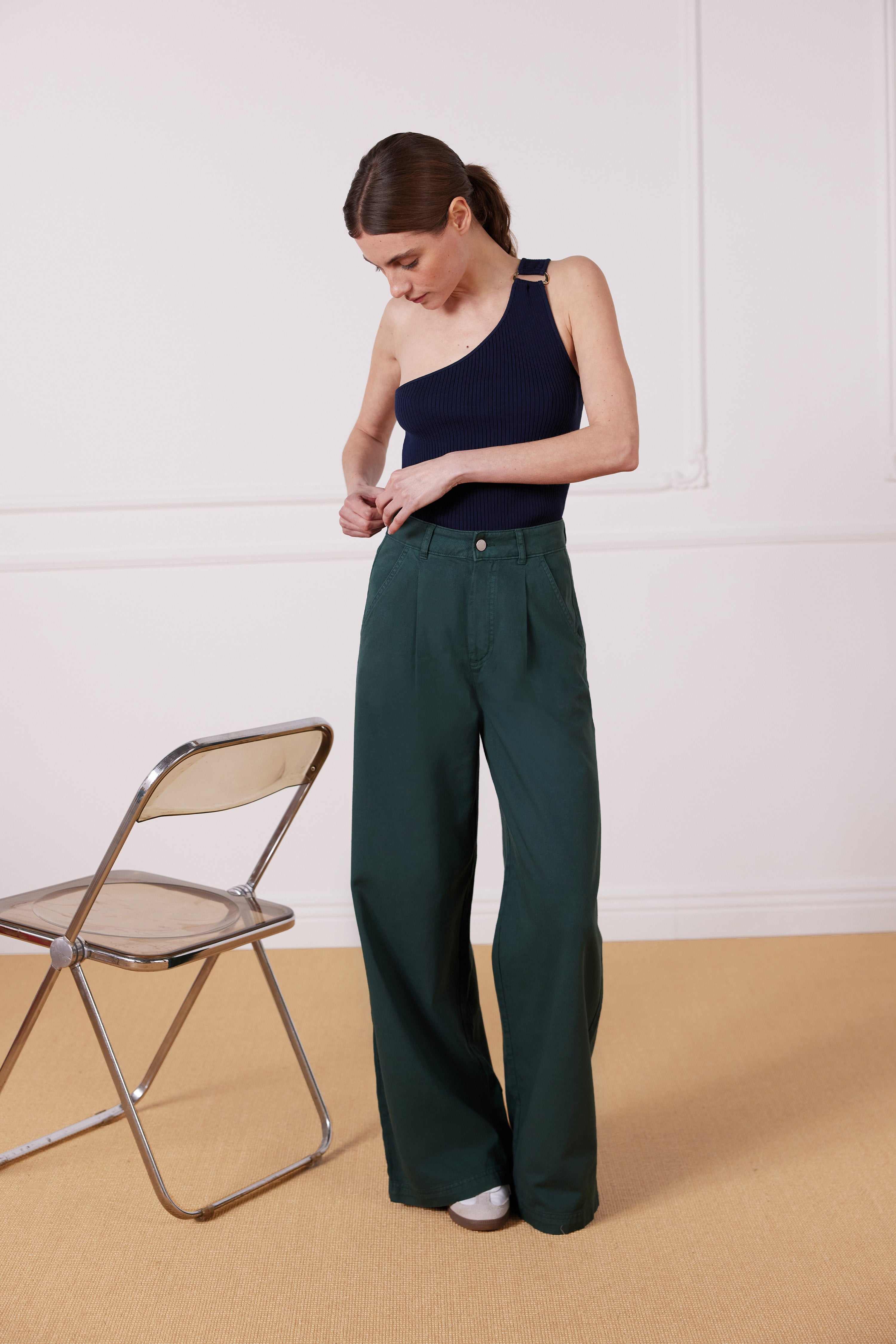 Pantalon à pinces vert