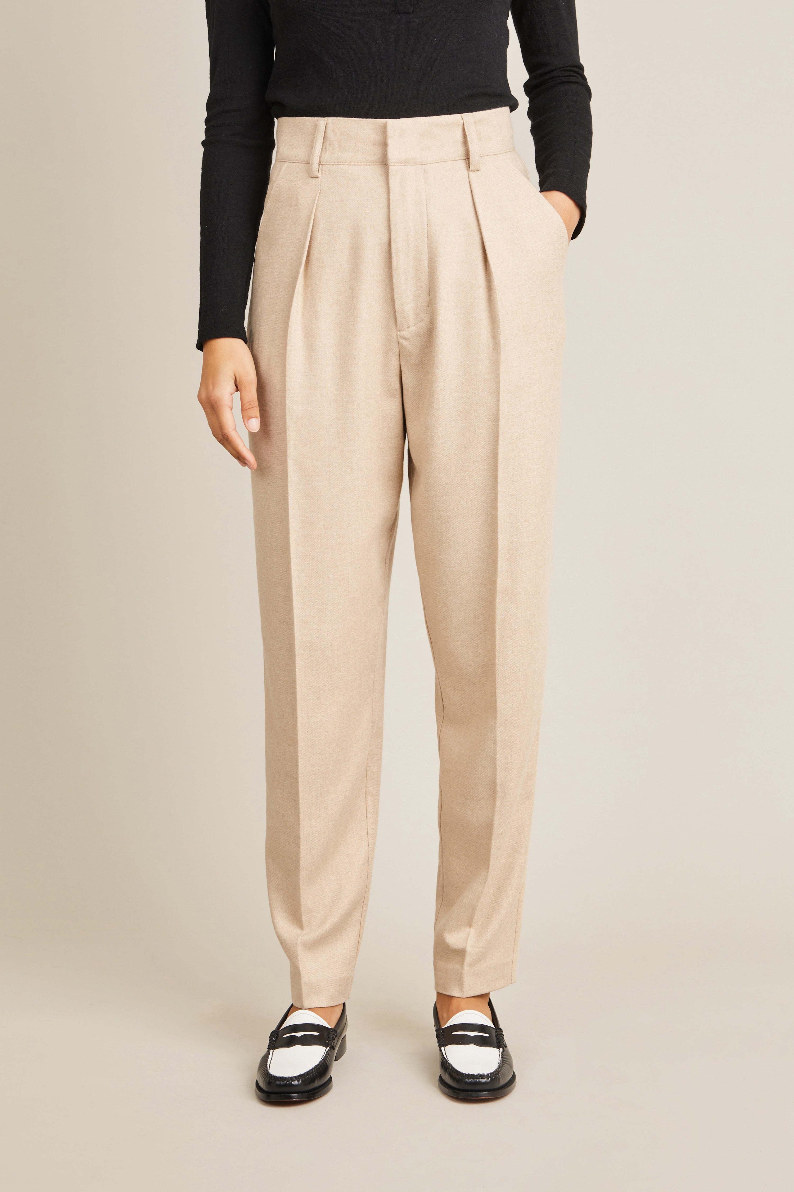 Pantalon cigarette flanelle beige