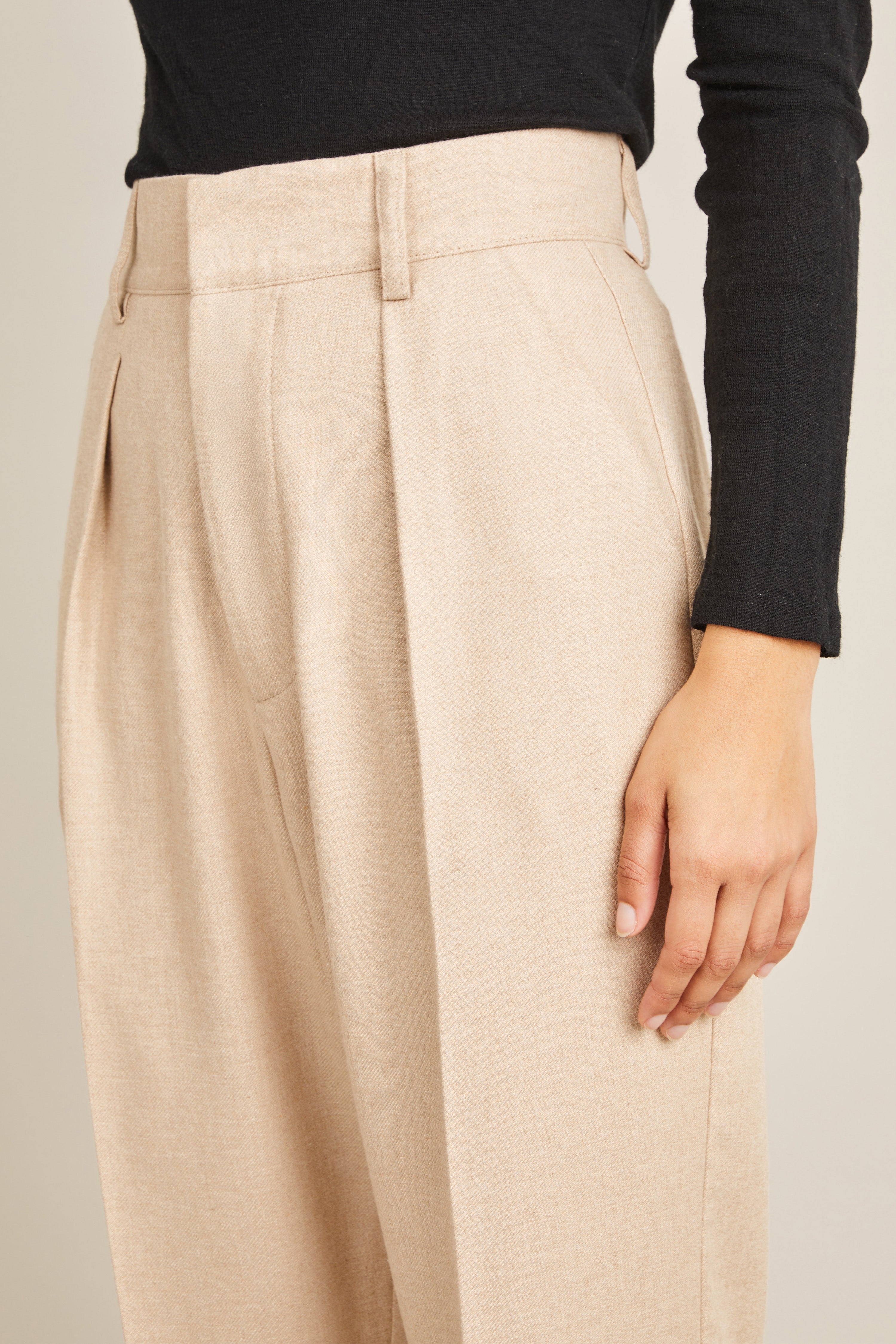 Pantalon cigarette flanelle beige