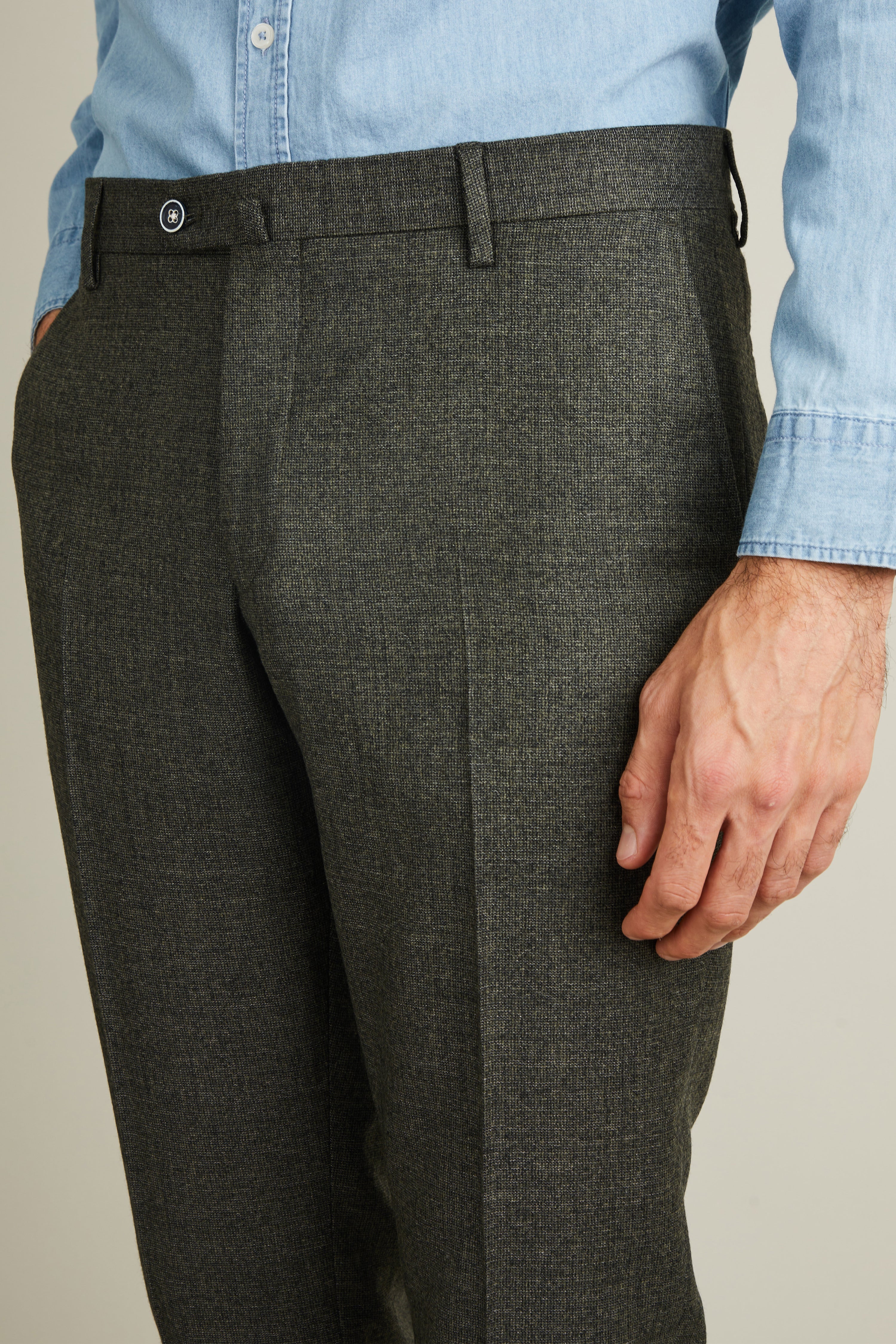 Pantalon flanelle vert tweed