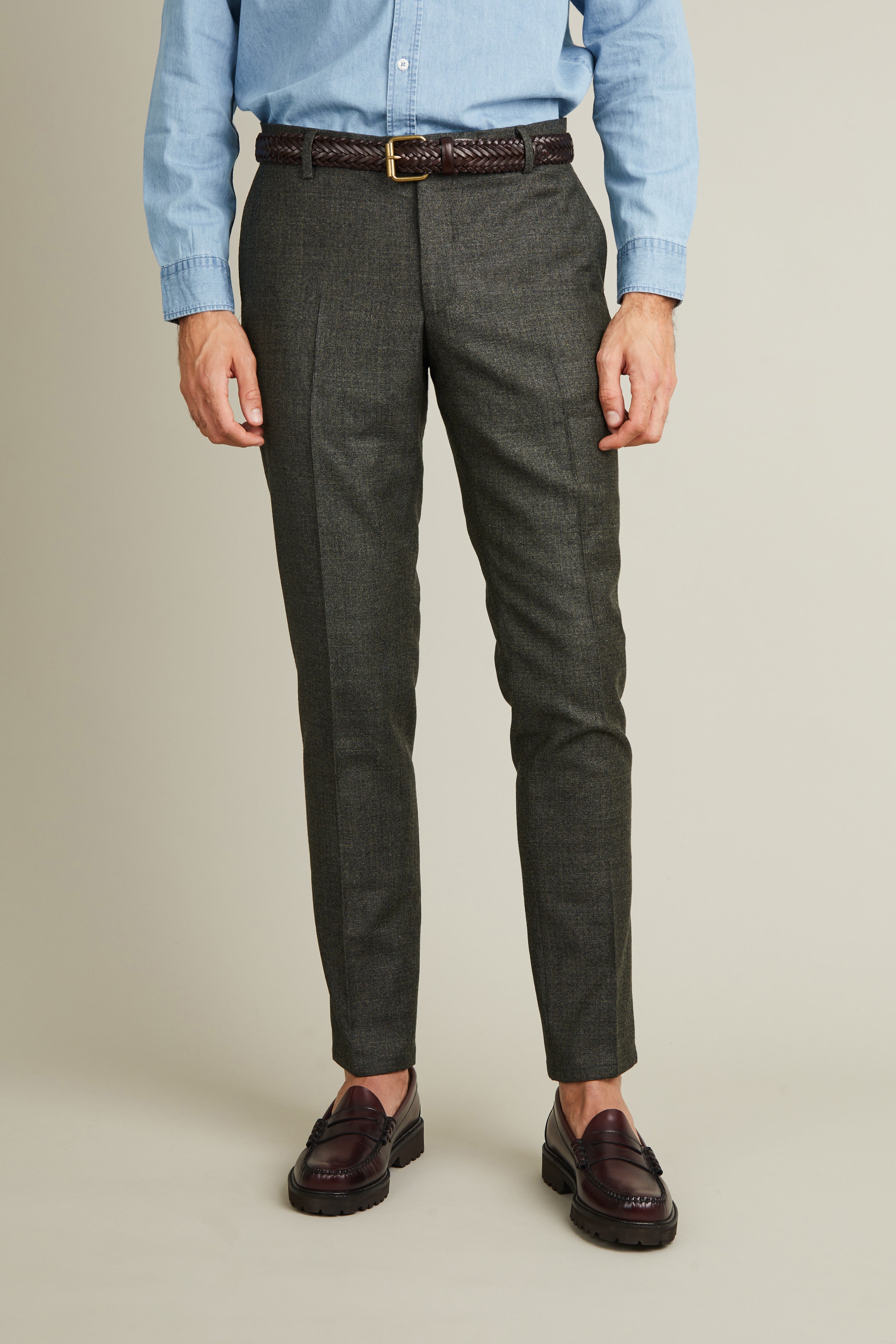 Pantalon flanelle vert tweed