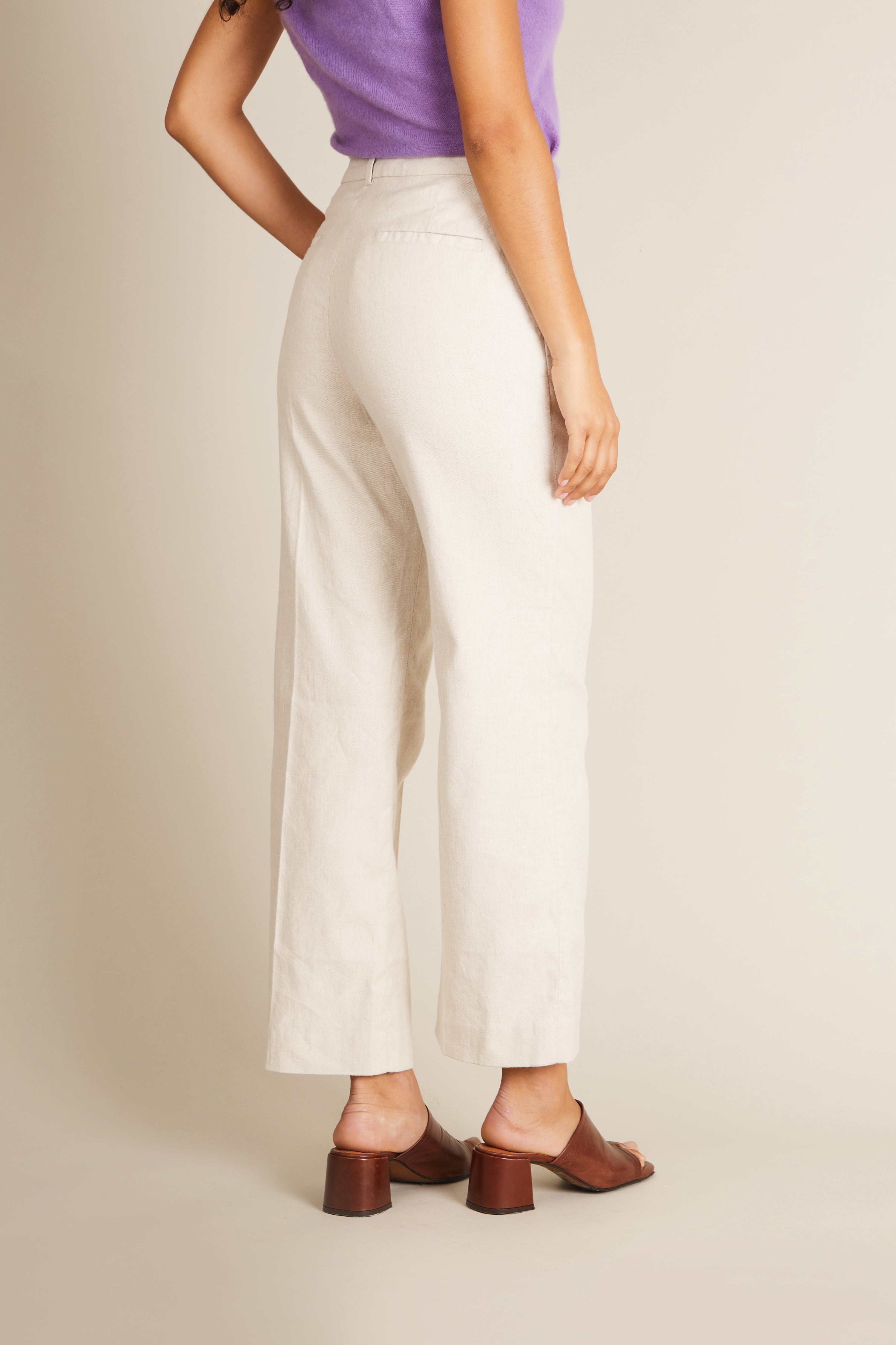Pantalon flare coton-lin écru