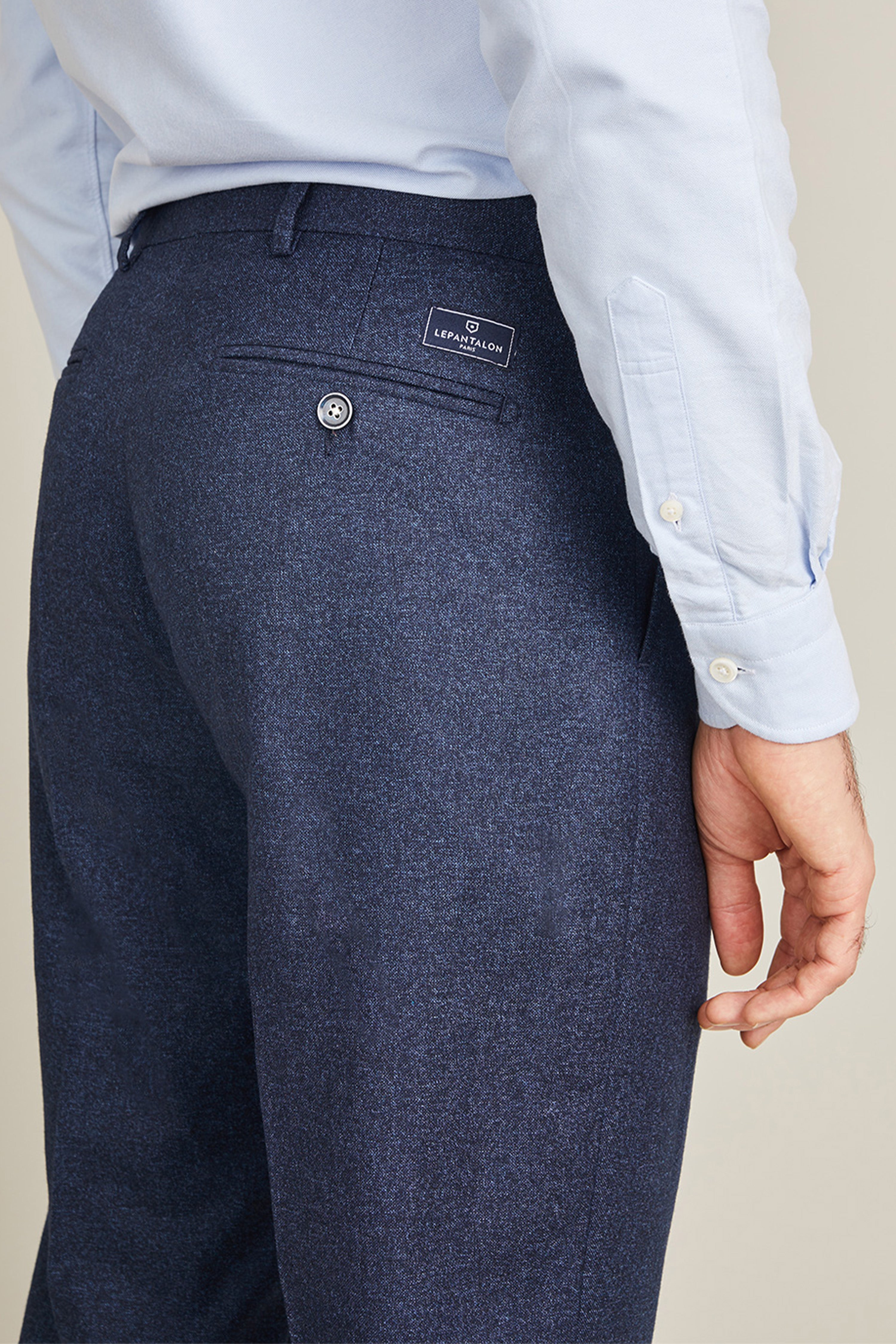 Flannel pleated pants in navy blue