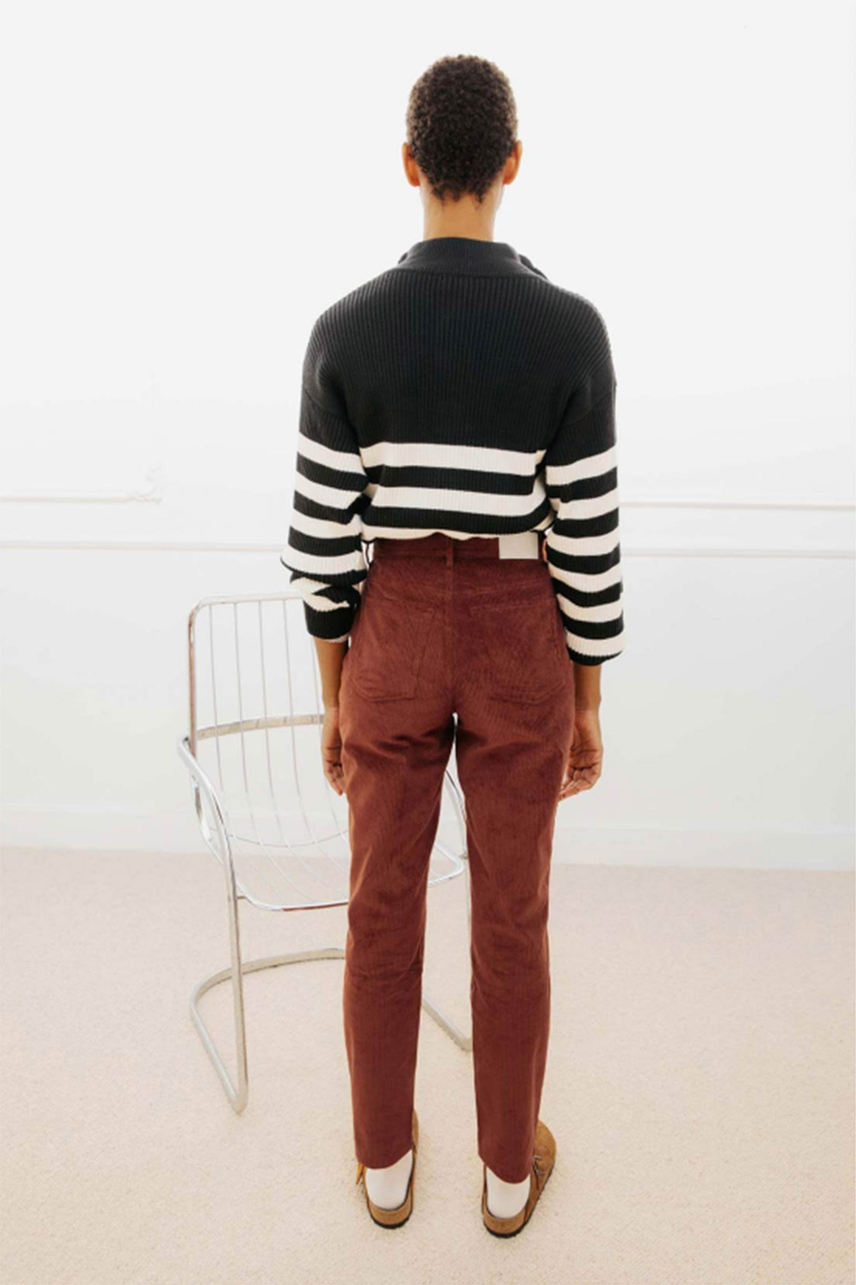 Pantalon en velours droit rouge brique