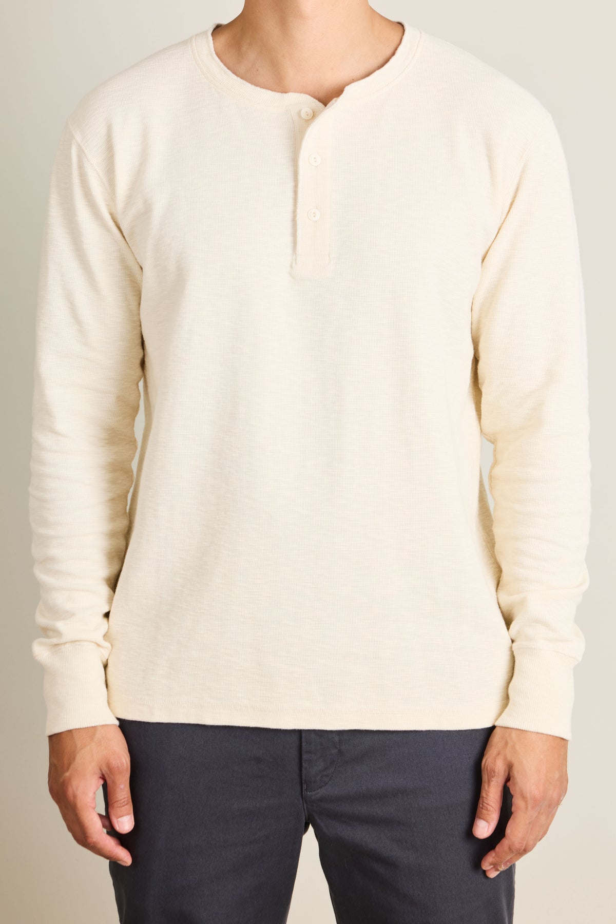 Ecru long sleeve Henley t-shirt