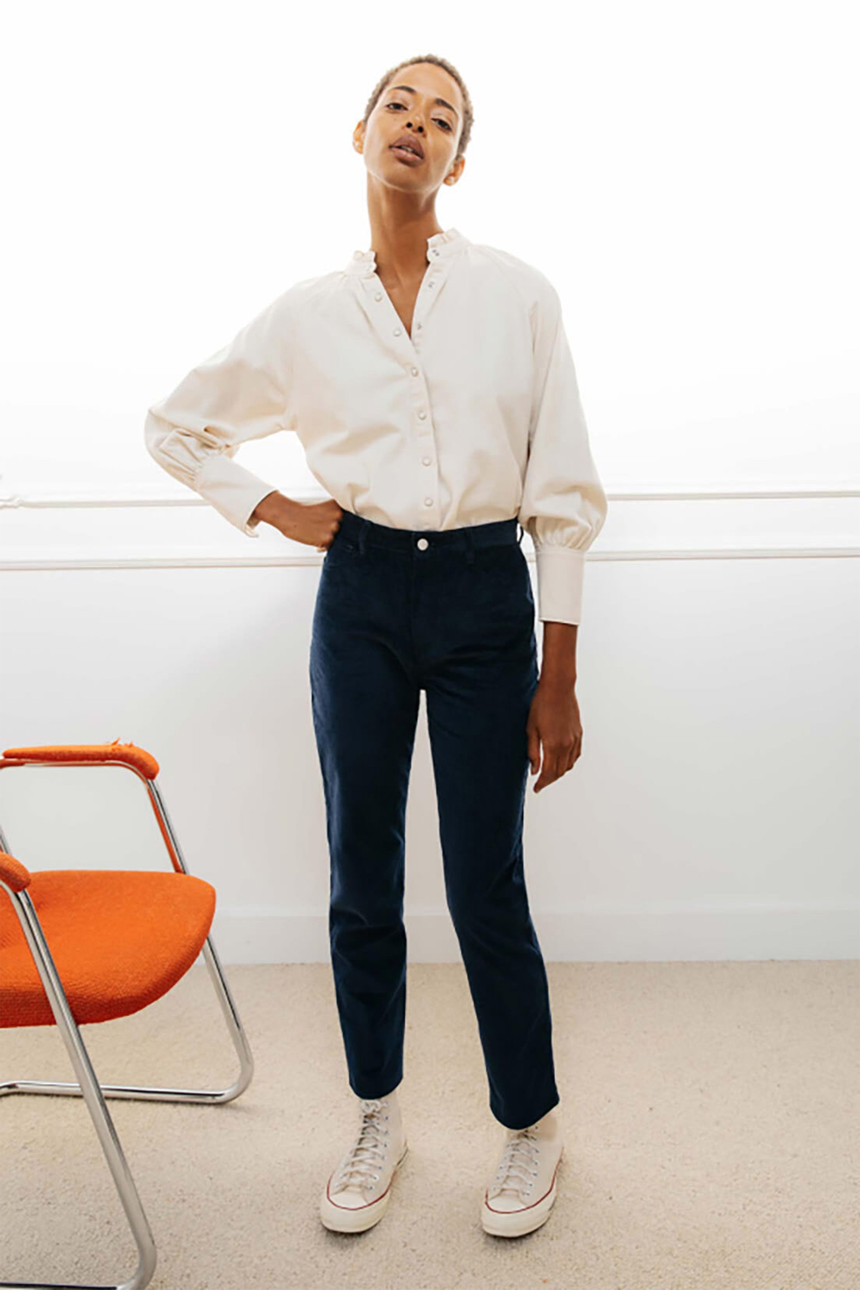 Pantalon velours droit bleu nuit