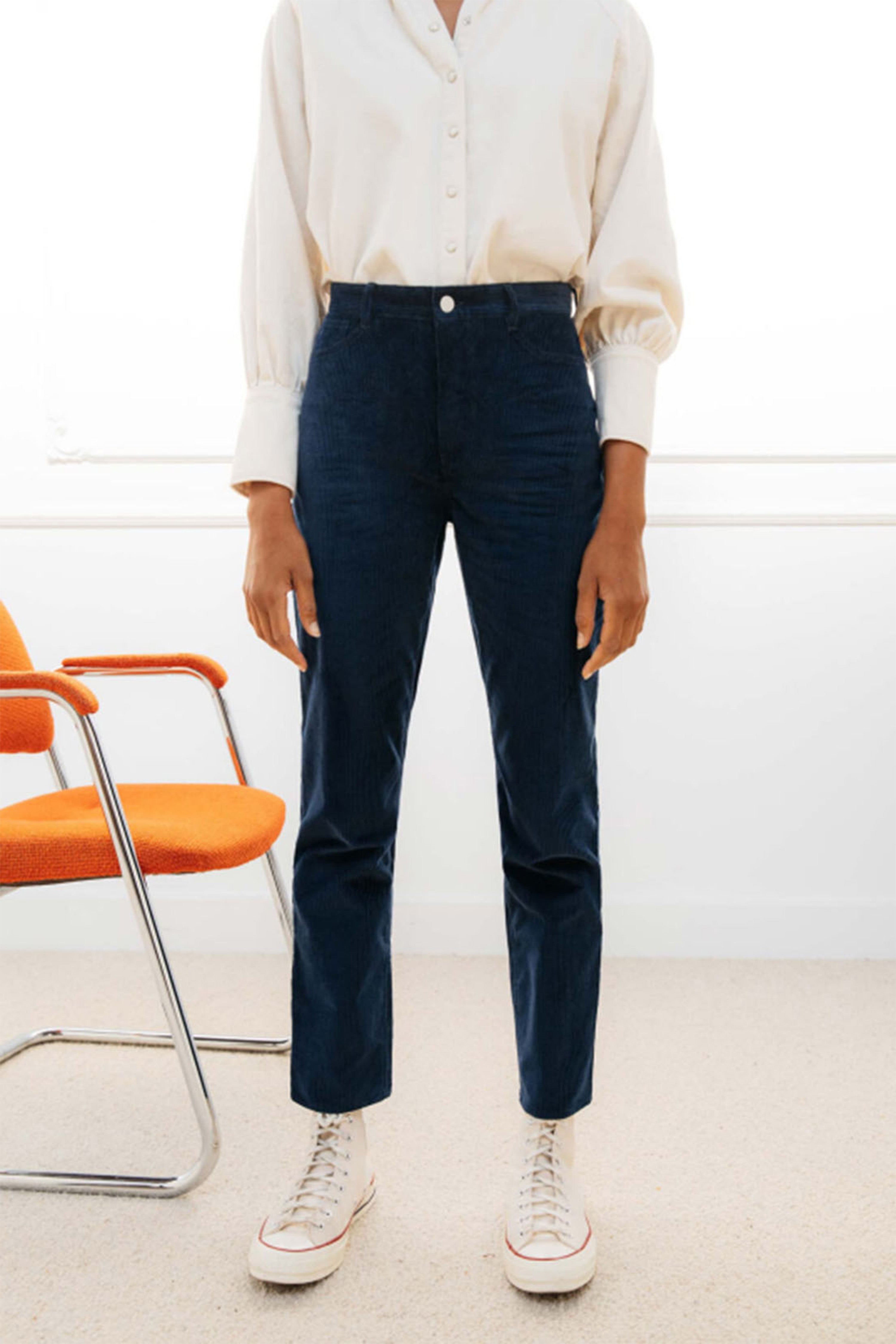 Pantalon velours droit bleu nuit