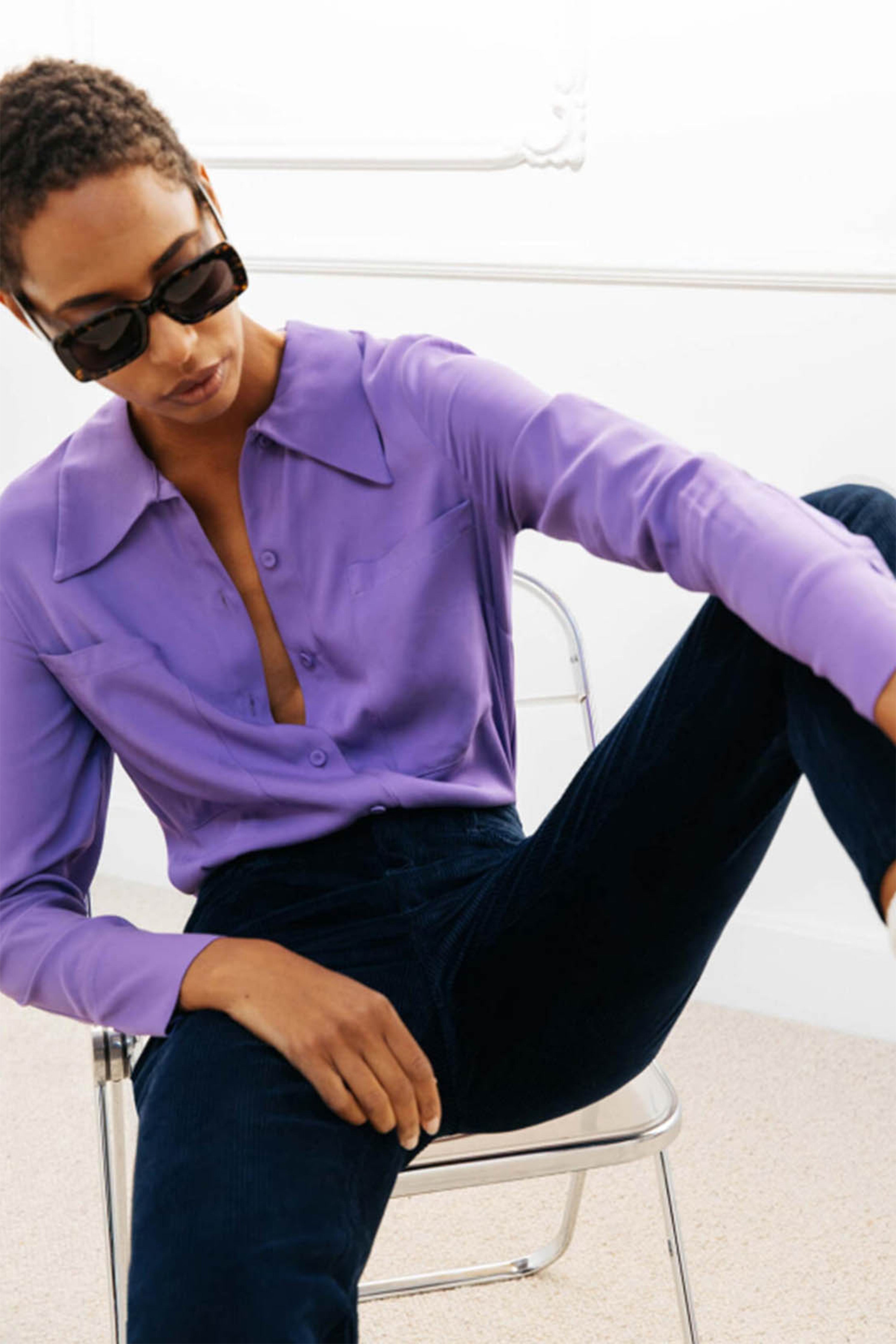 Pantalon velours droit bleu nuit