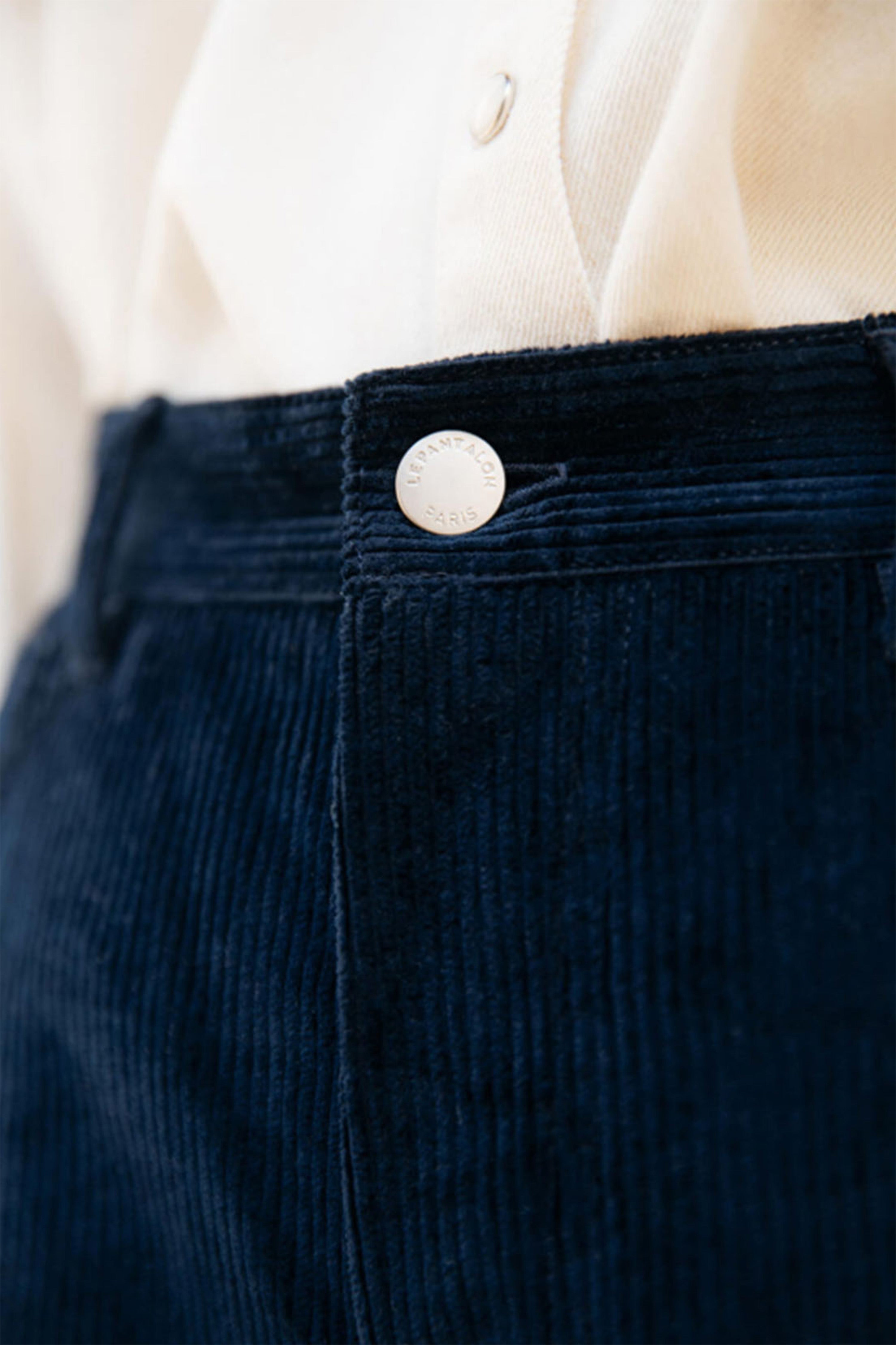 Pantalon velours droit bleu nuit