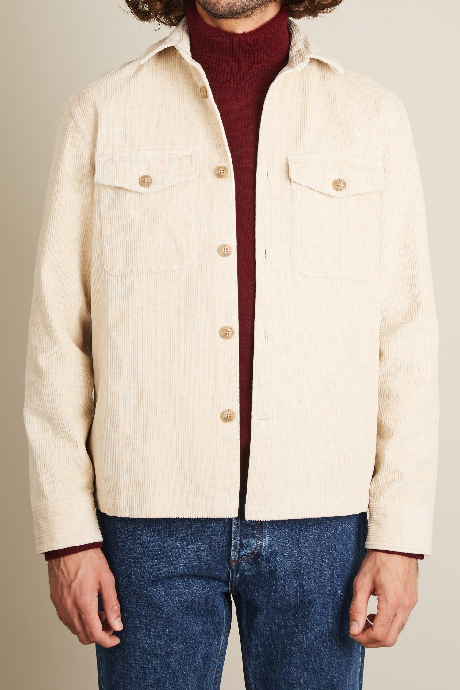 Ecru velvet overshirt