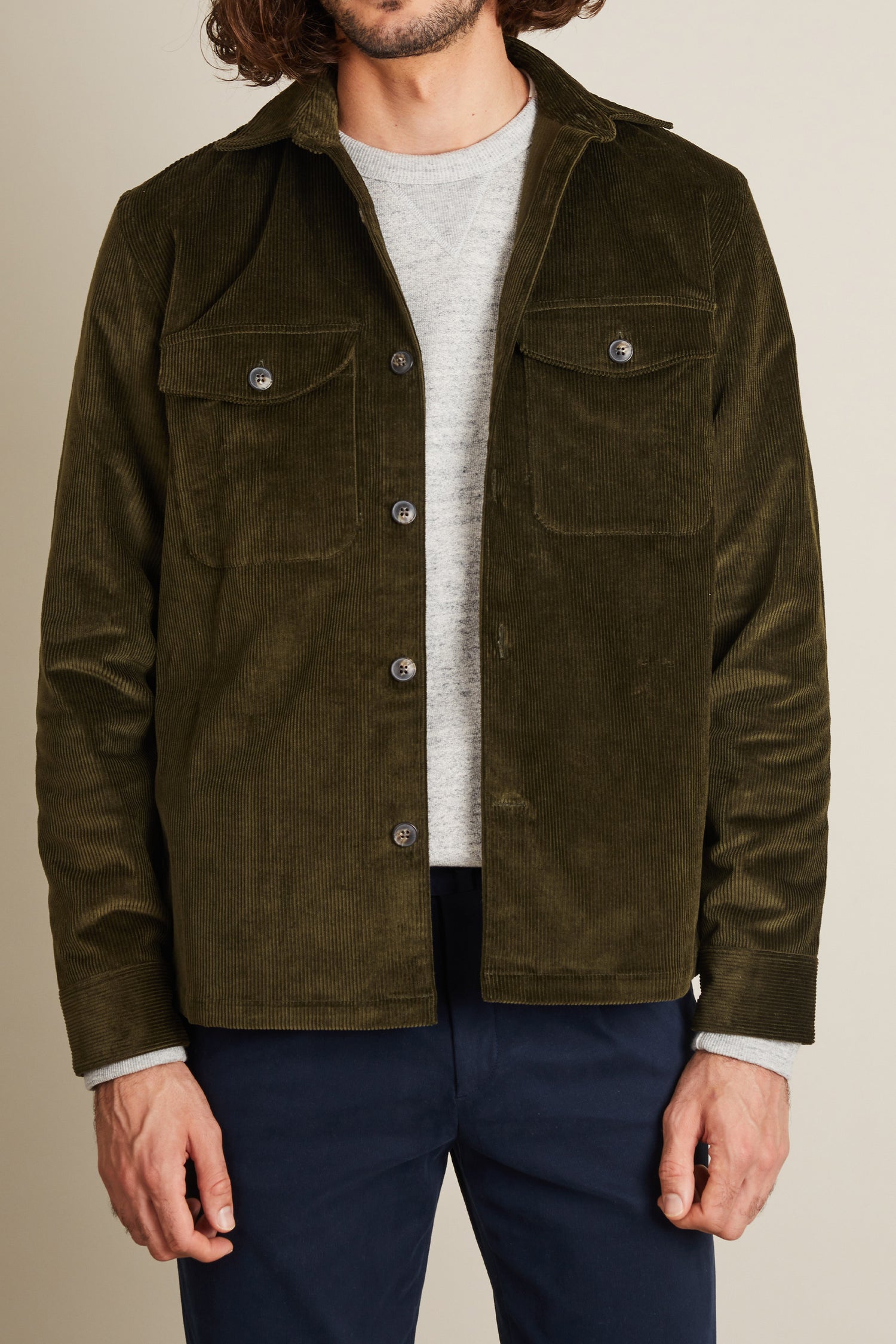 Khaki velvet overshirt