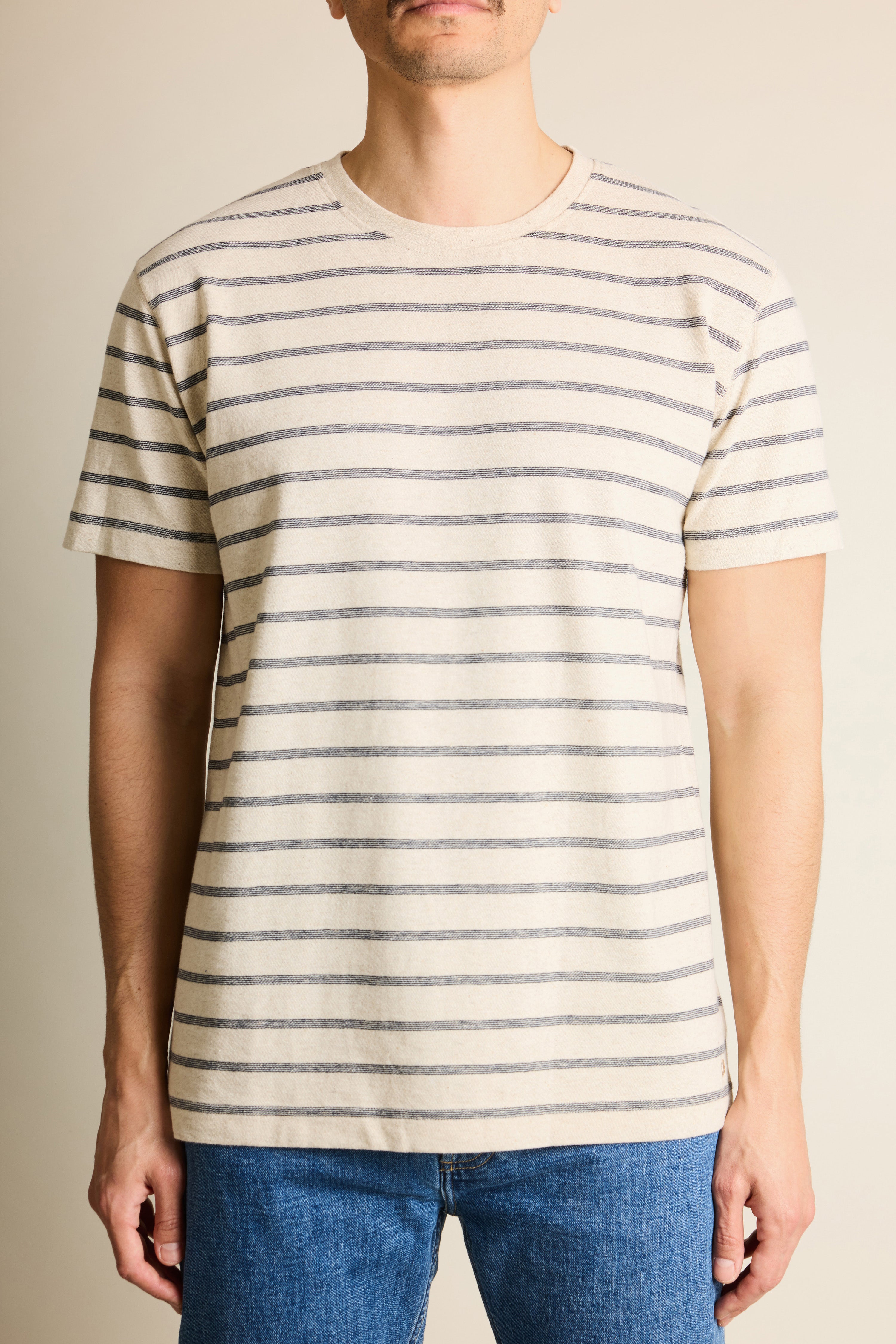 Tee-shirt coton-lin marinière bleu marine