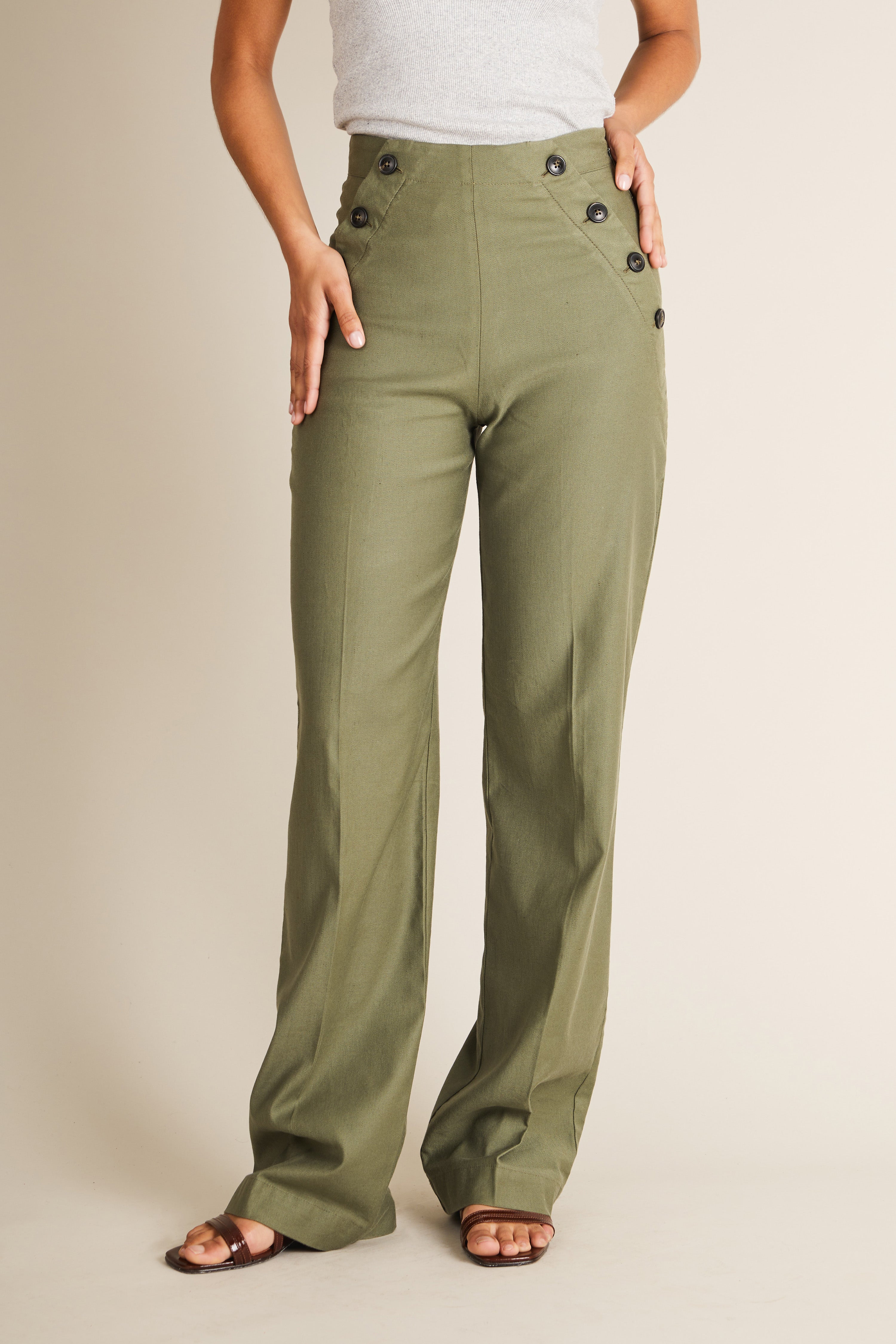 Pantalon à pont vert kaki pour Femme LePantalon - Main Image