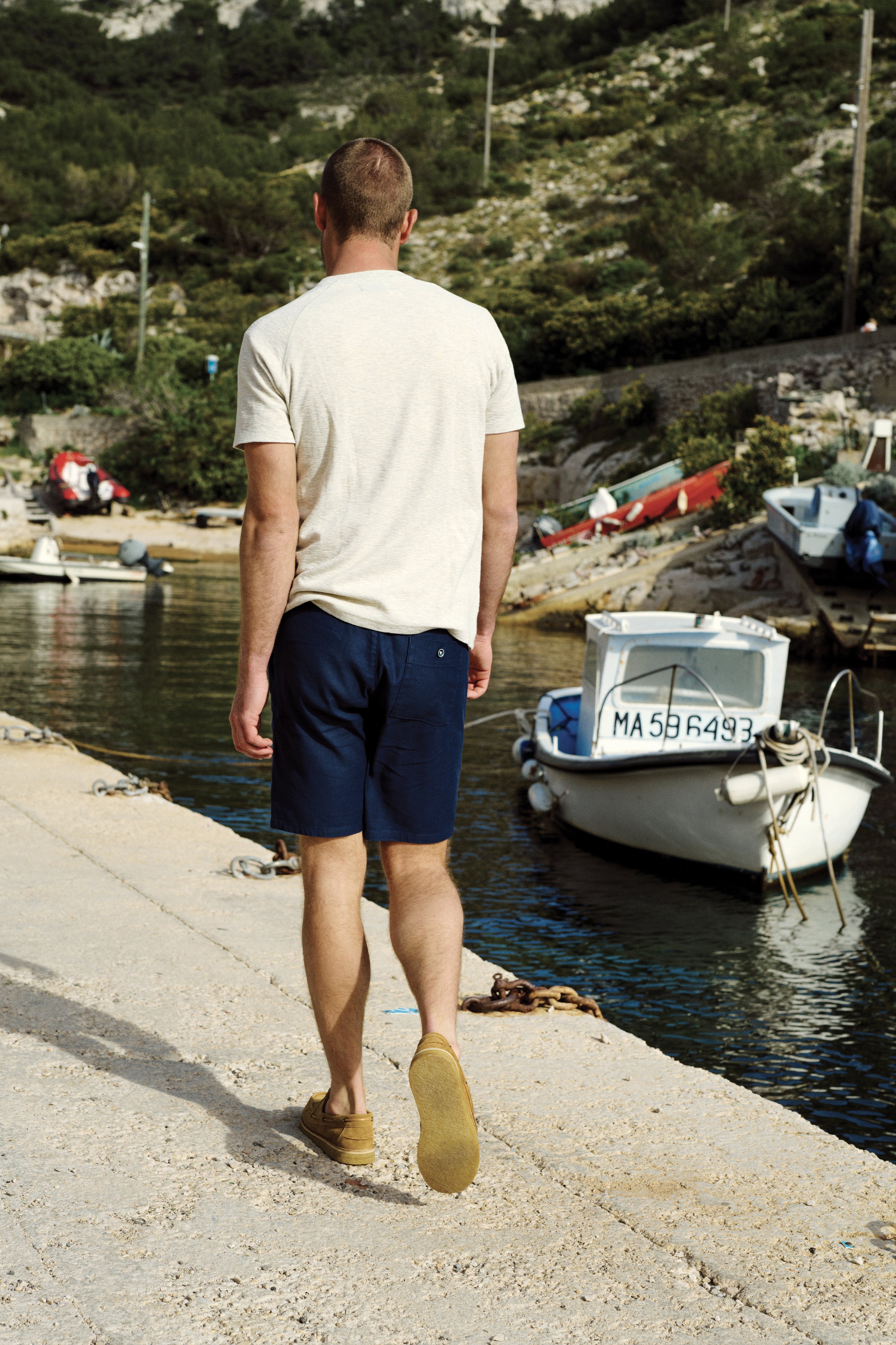 Bermuda coton-lin bleu marine