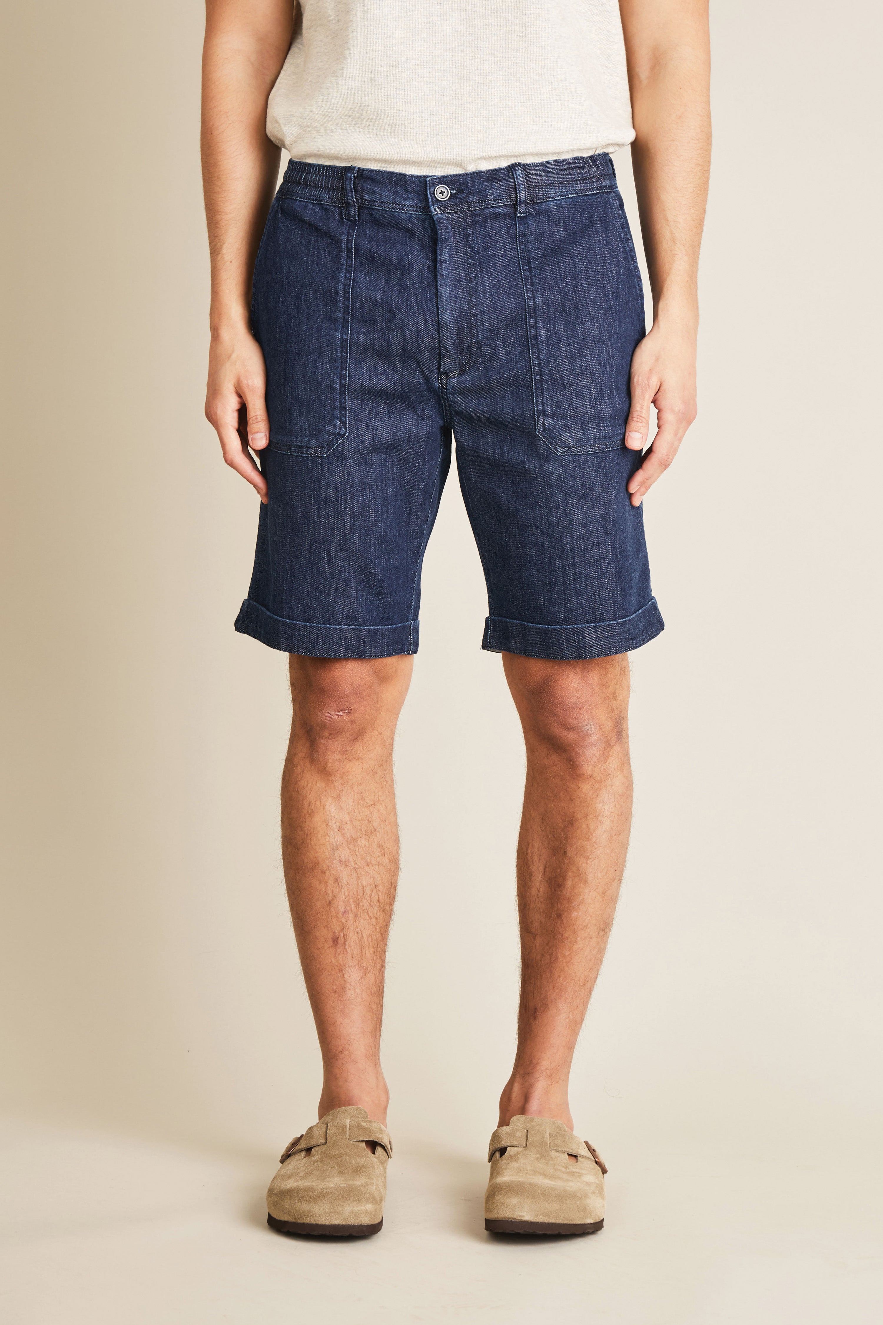 Denim fatigue shorts in stone blue