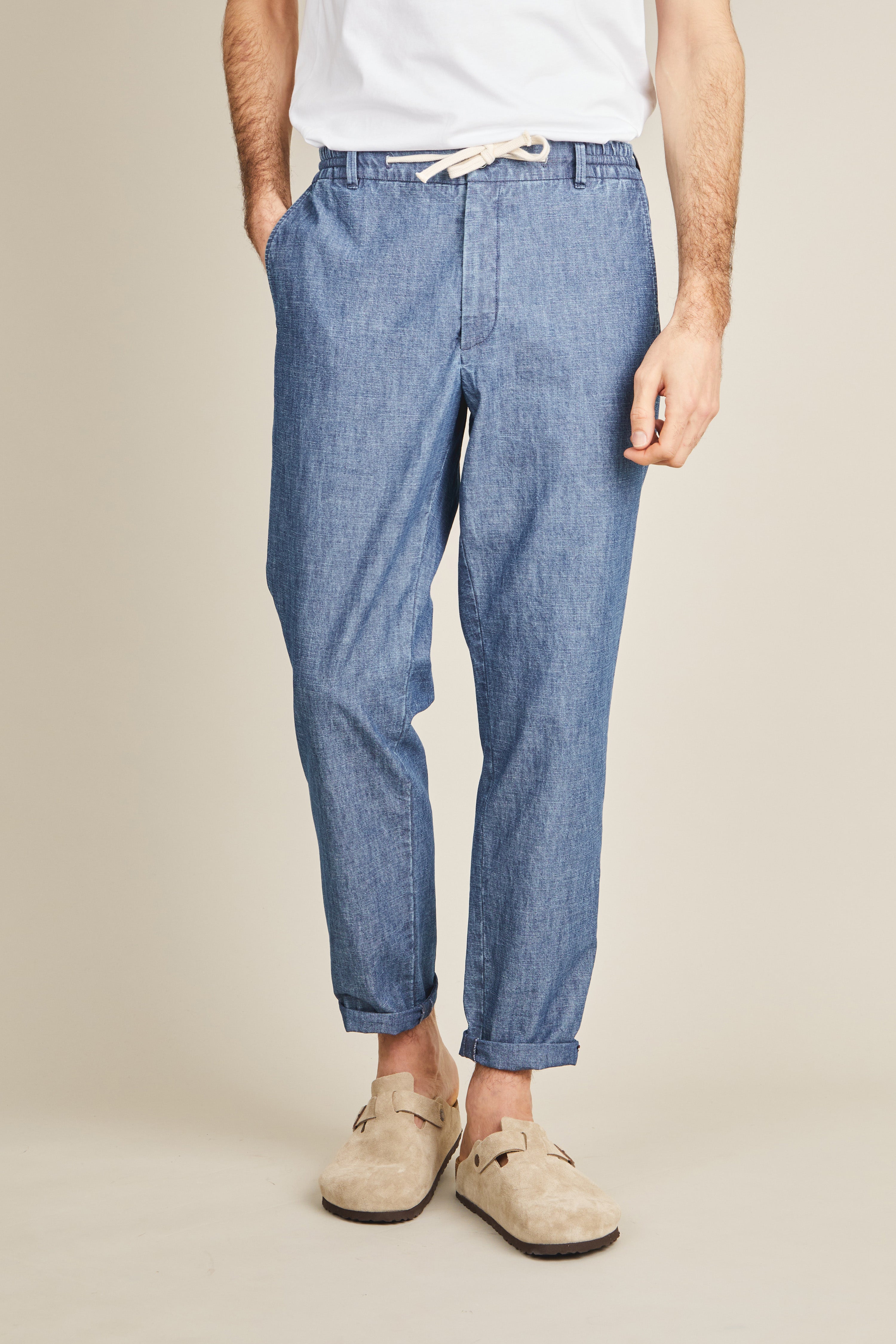 Pantalon jogpant chambray bleu