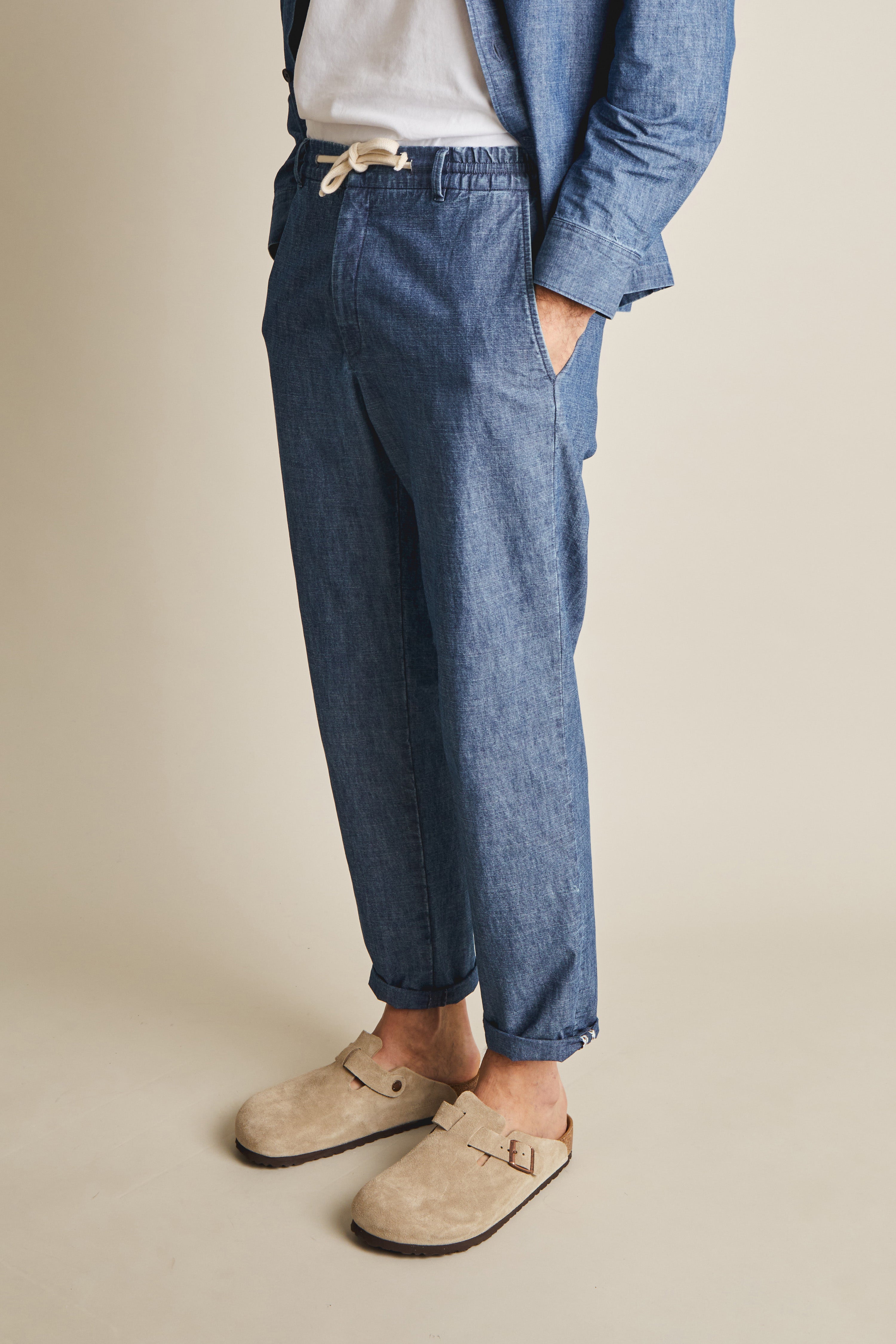 Pantalon jogpant chambray bleu