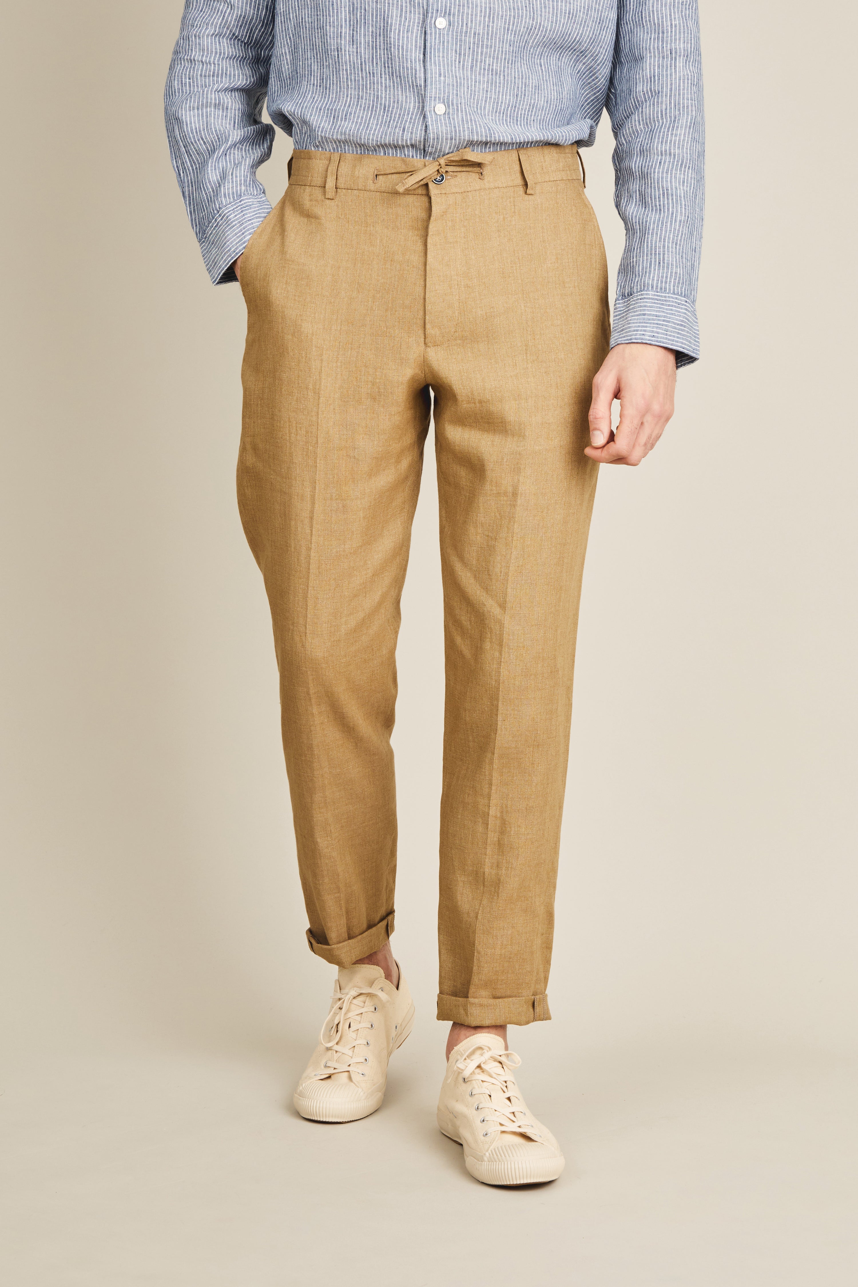Pantalon lin beige foncé
