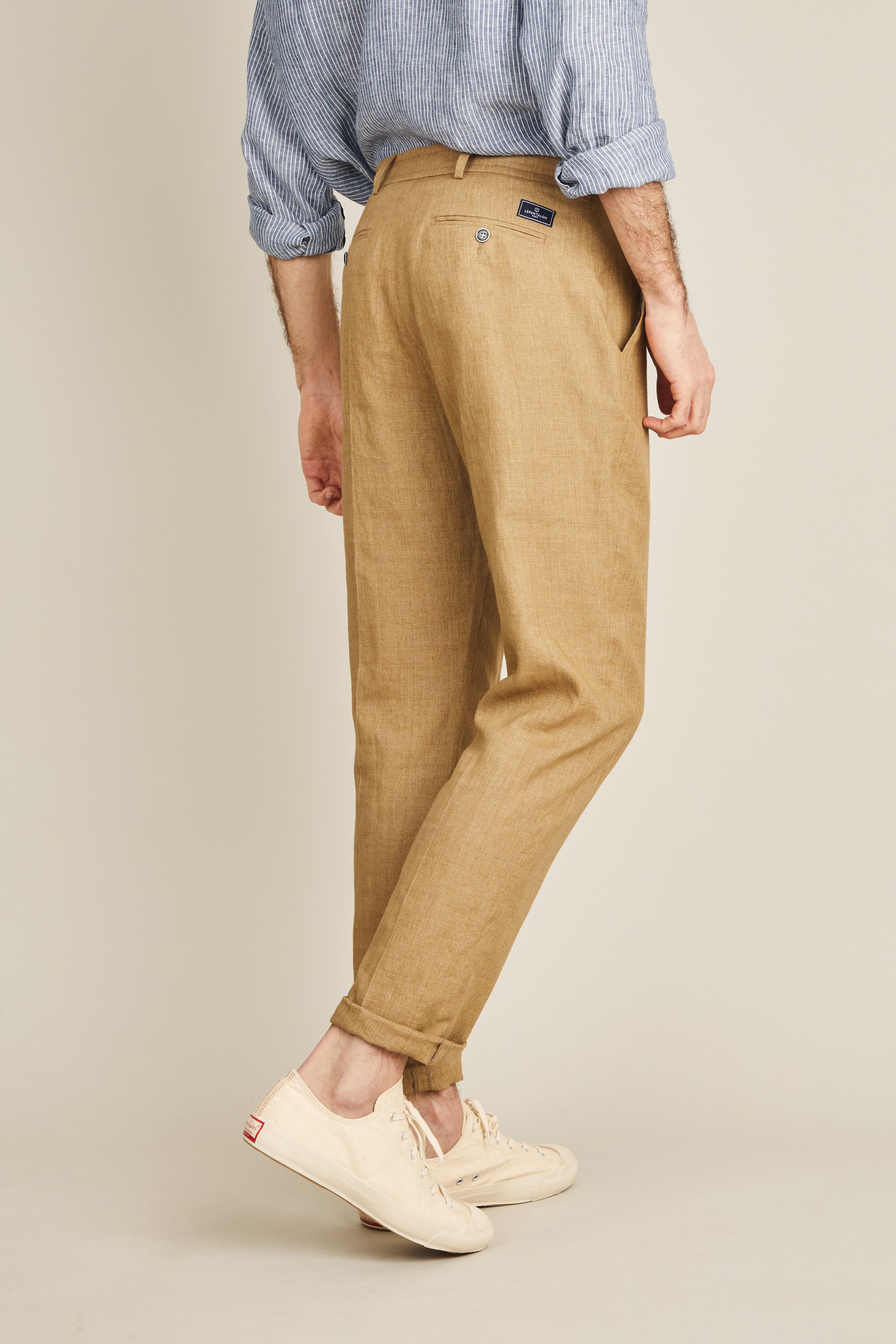 Pantalon lin beige foncé