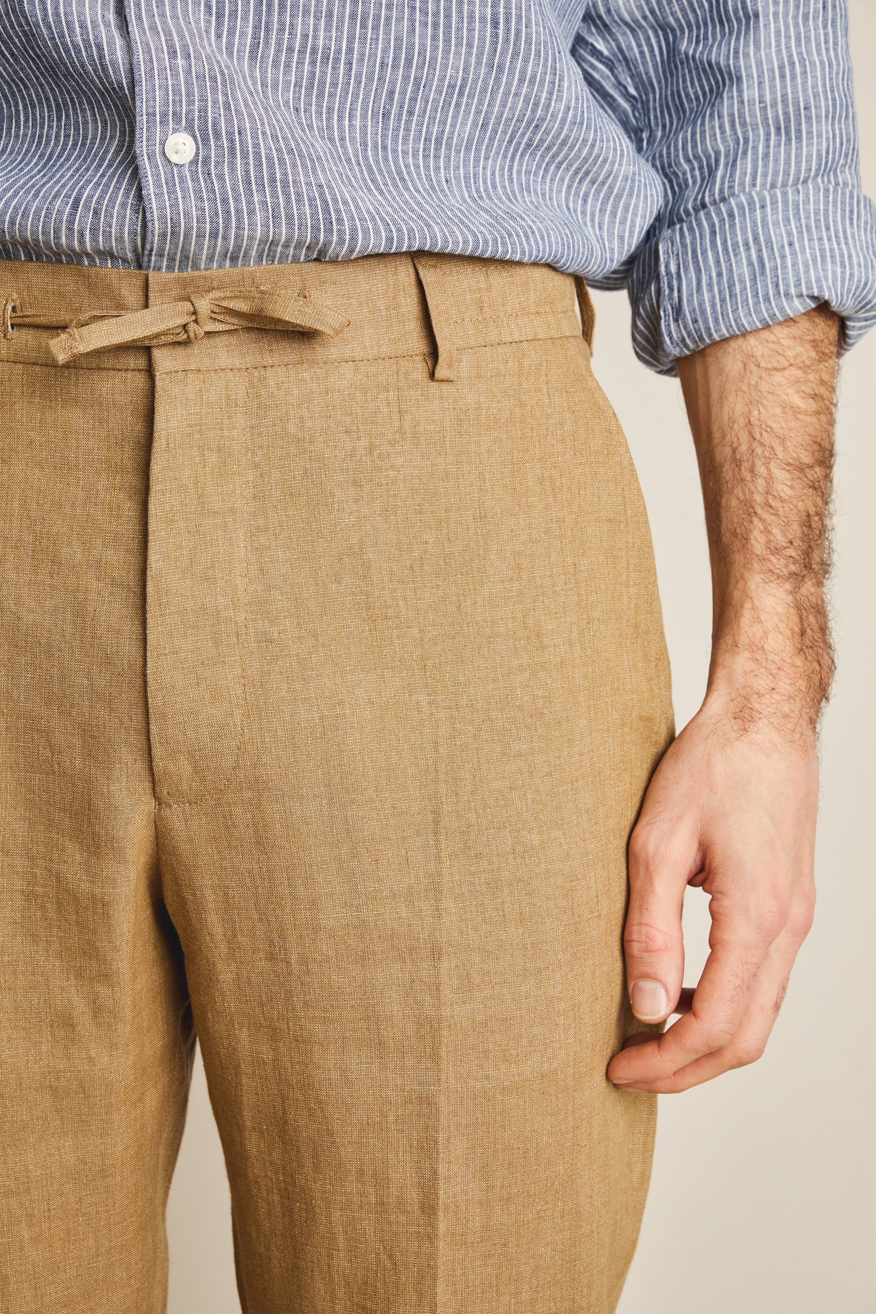 Pantalon lin beige foncé