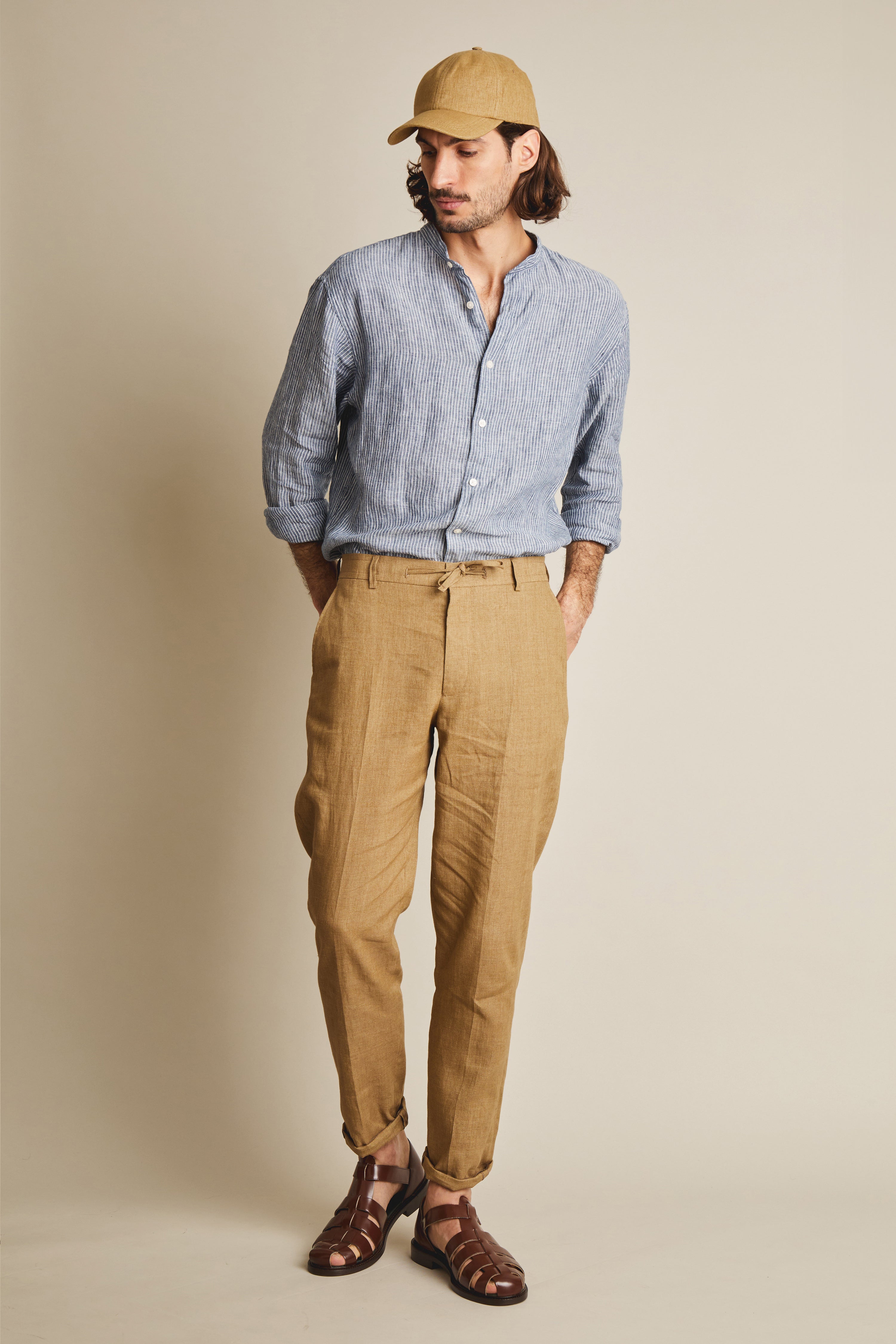 Pantalon lin beige foncé
