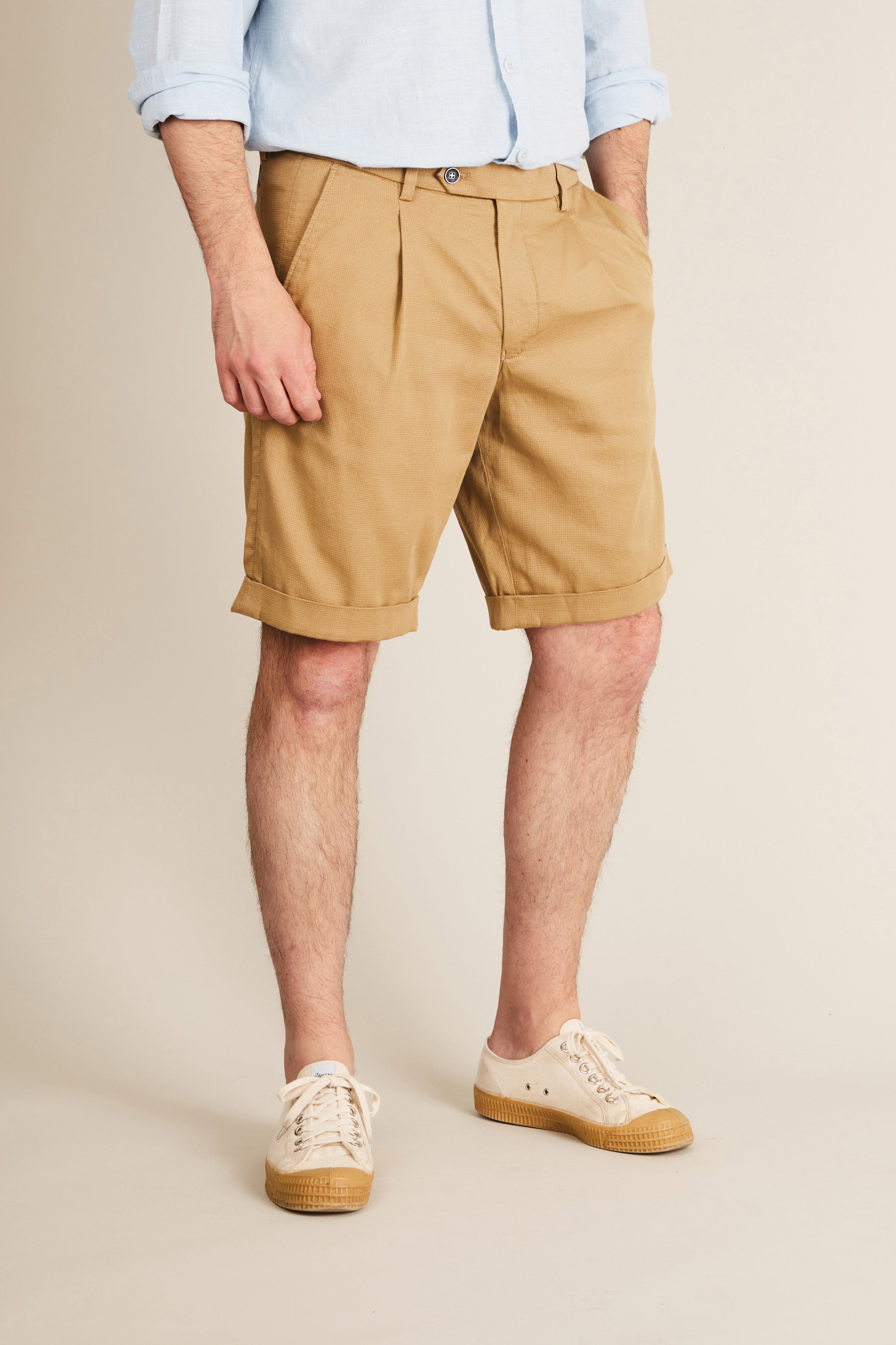 Textured Bermuda shorts in dark beige