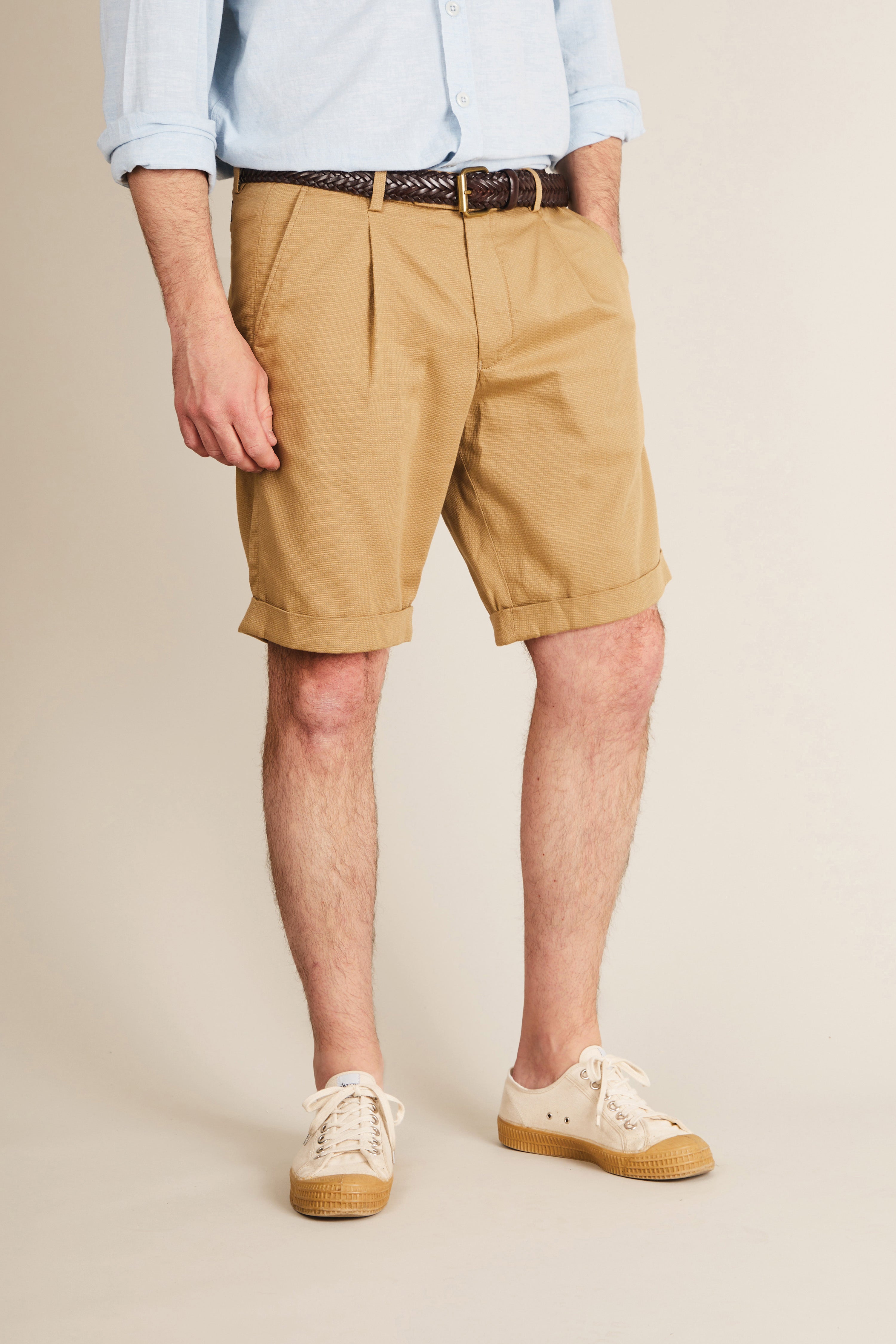 Textured Bermuda shorts in dark beige