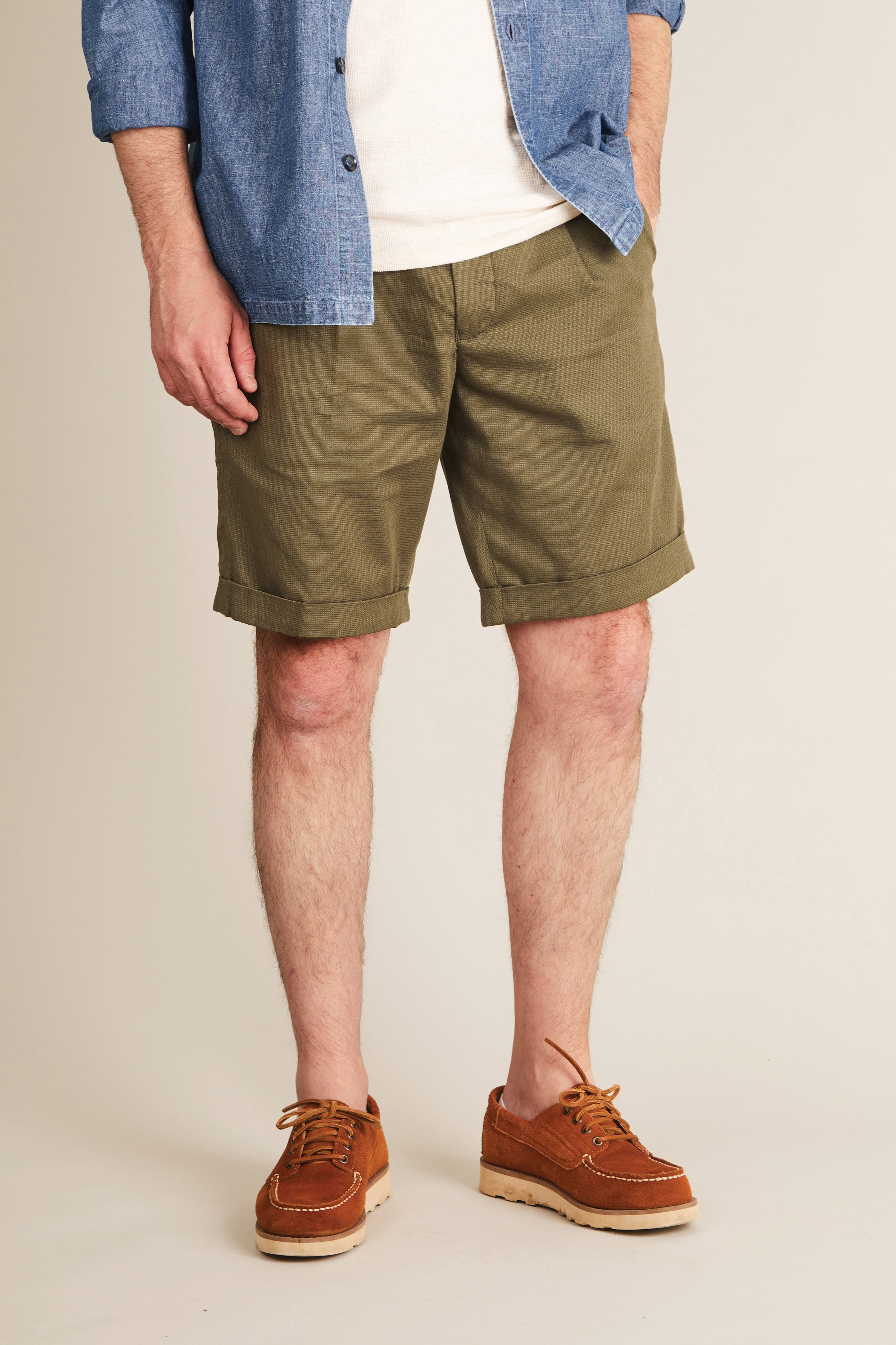 Bermuda texturé kaki foncé