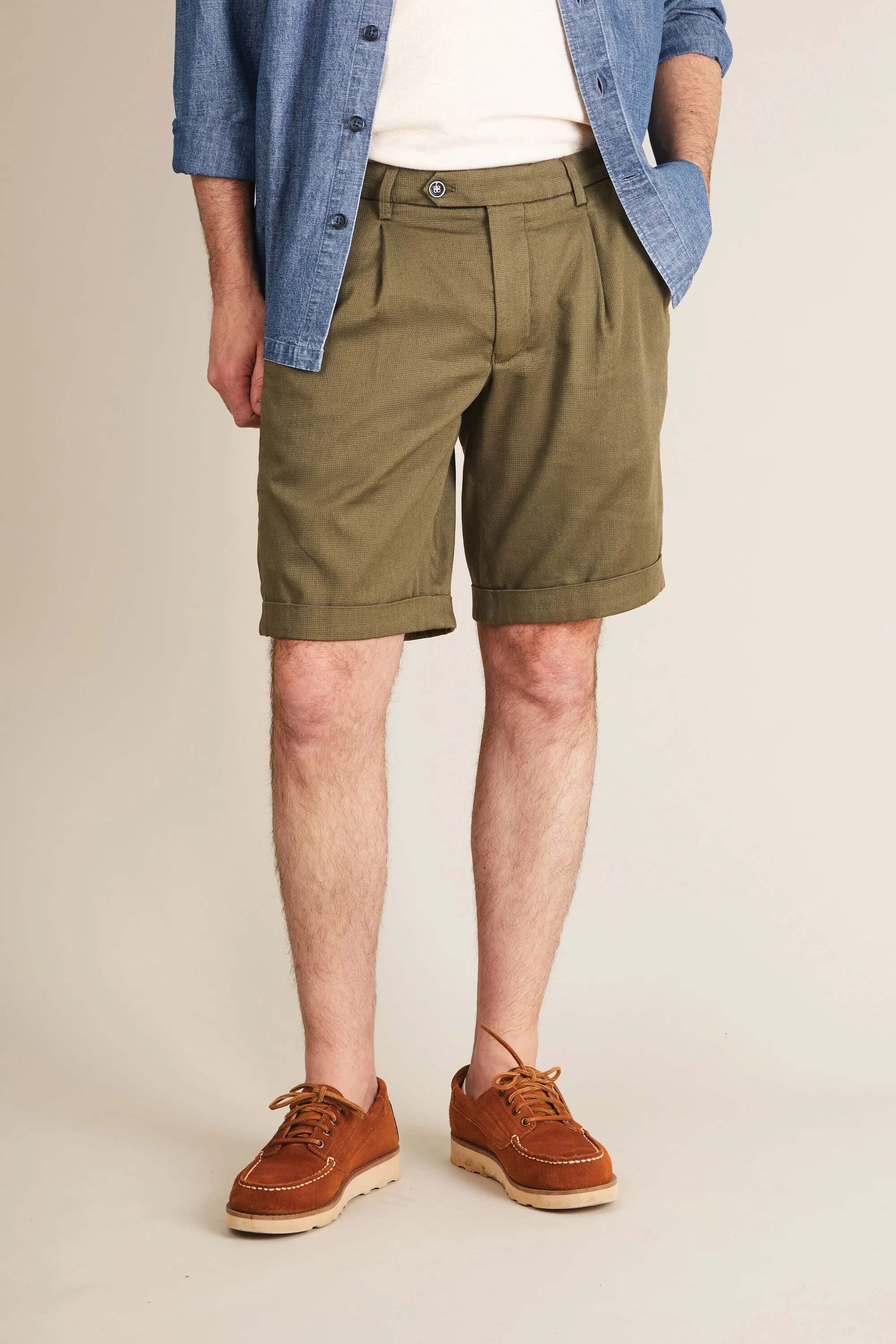 Bermuda texturé kaki foncé