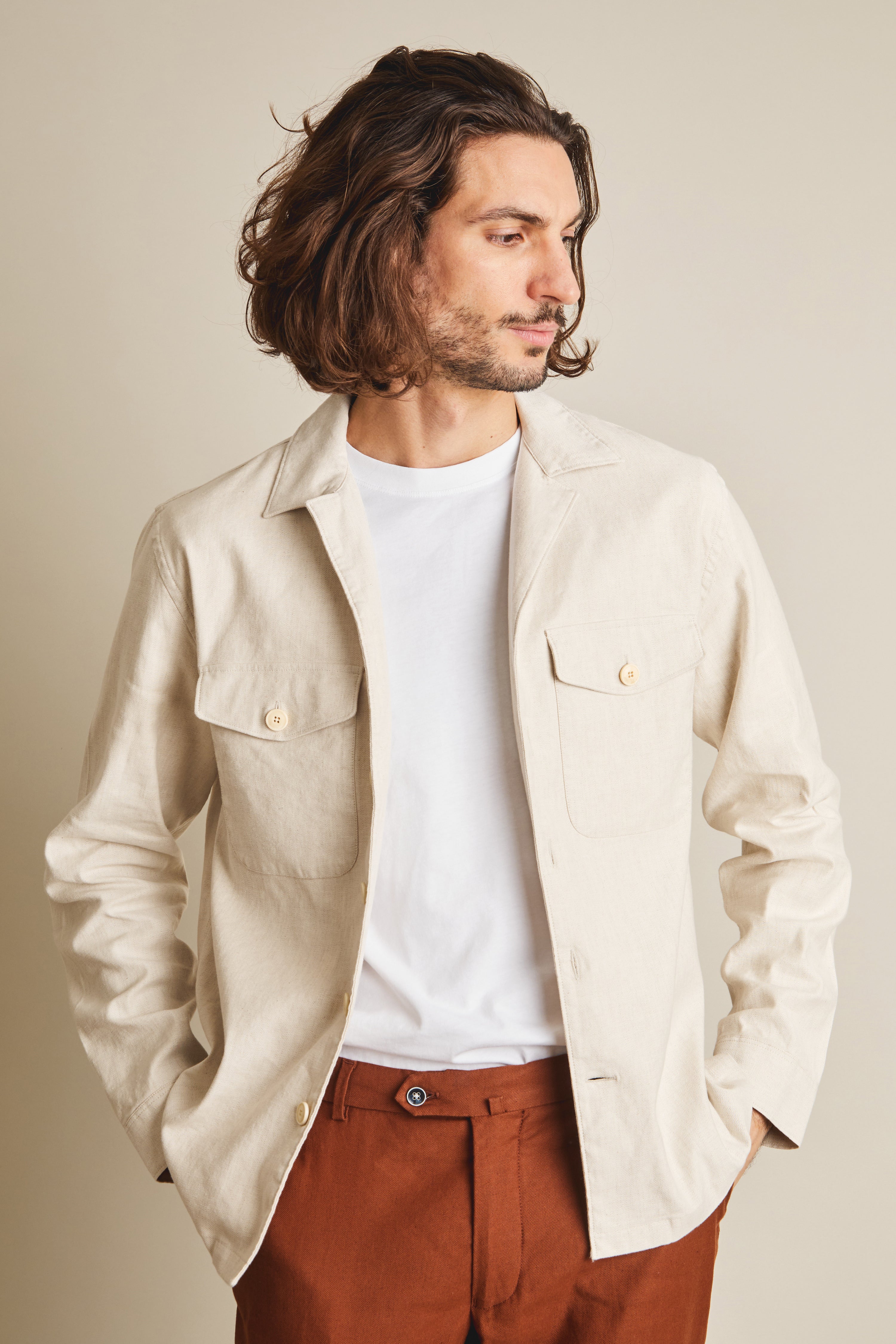 Cotton linen workjacket in off-white