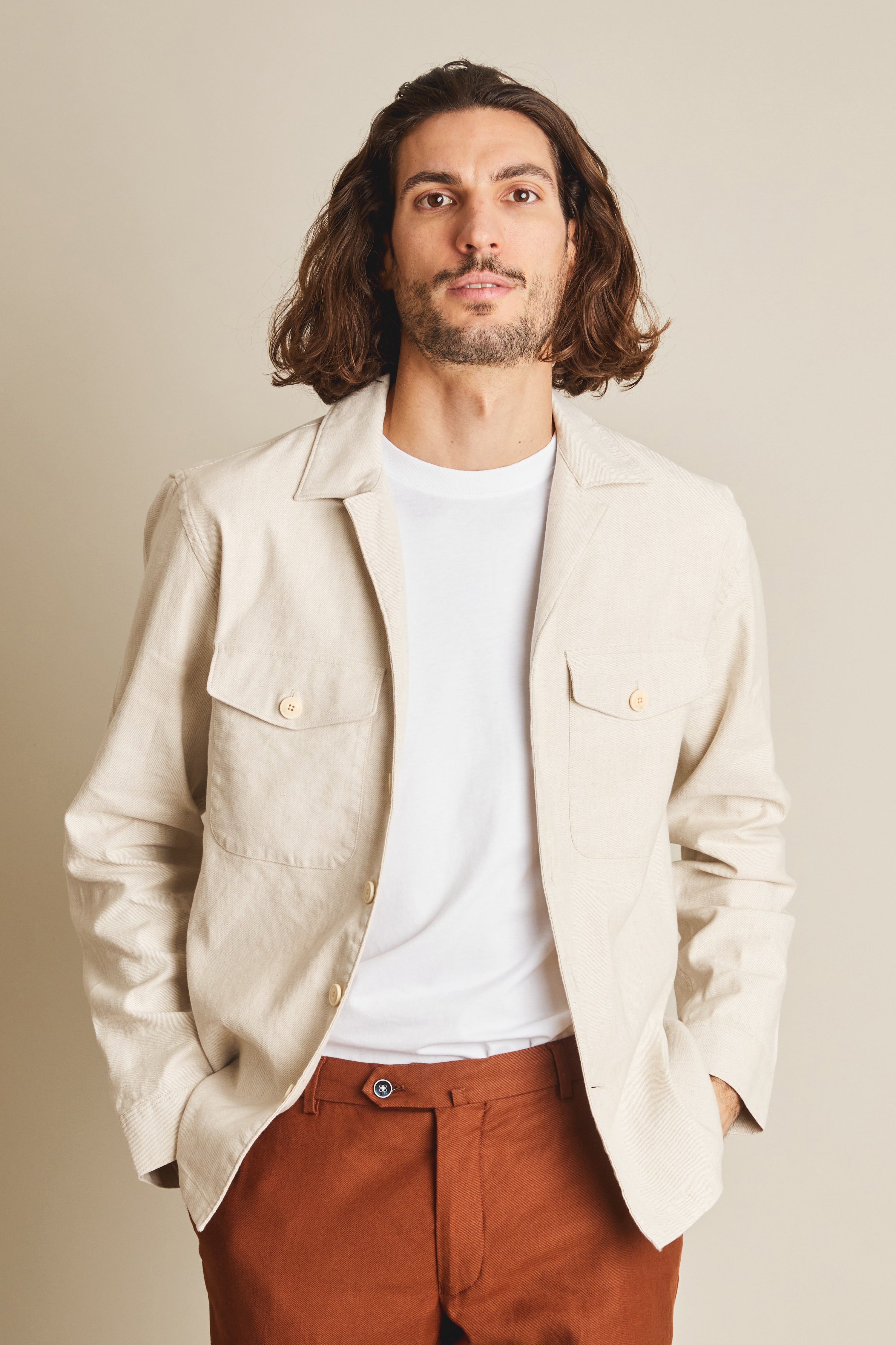 Cotton linen workjacket in off-white