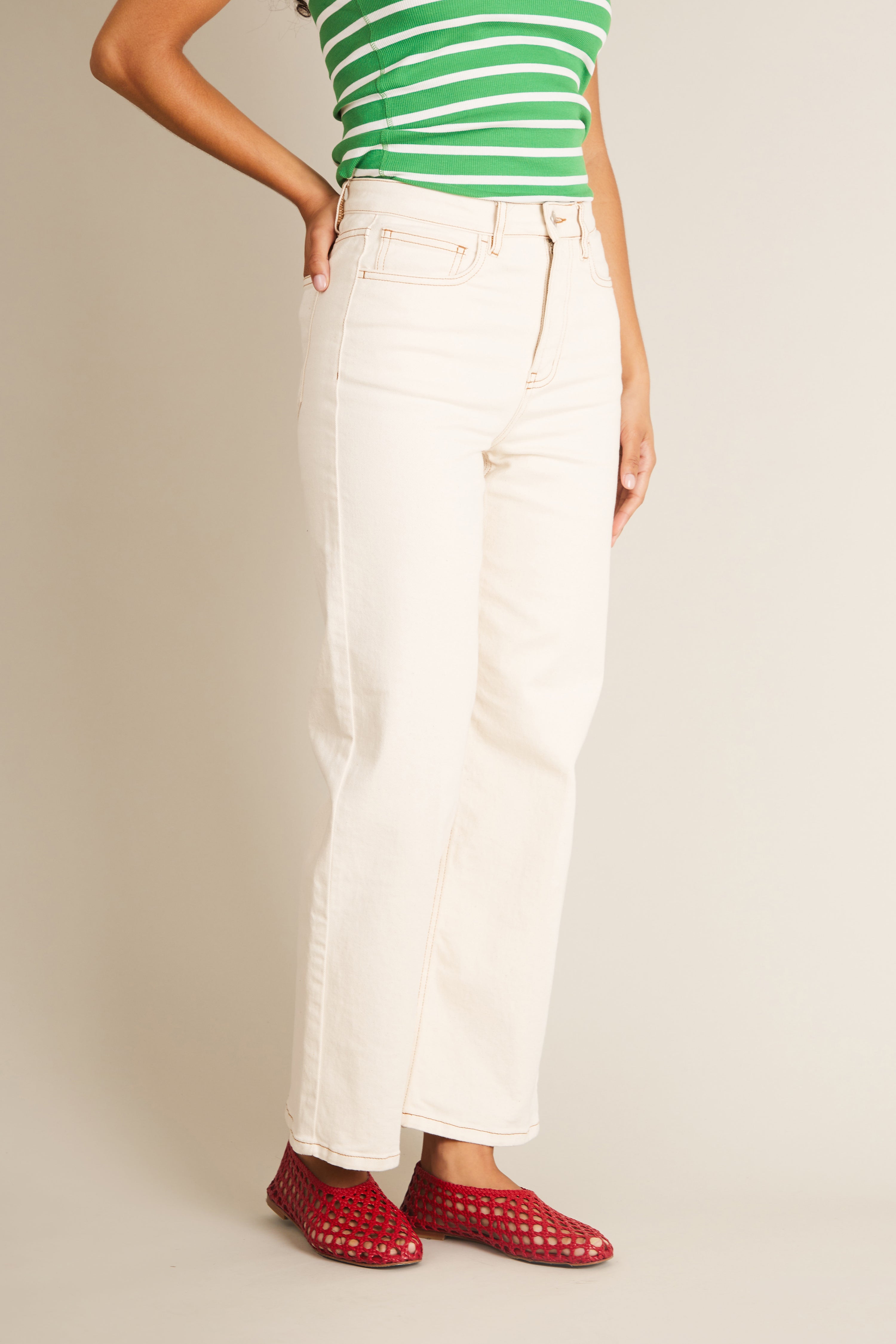 Ecru flare jeans