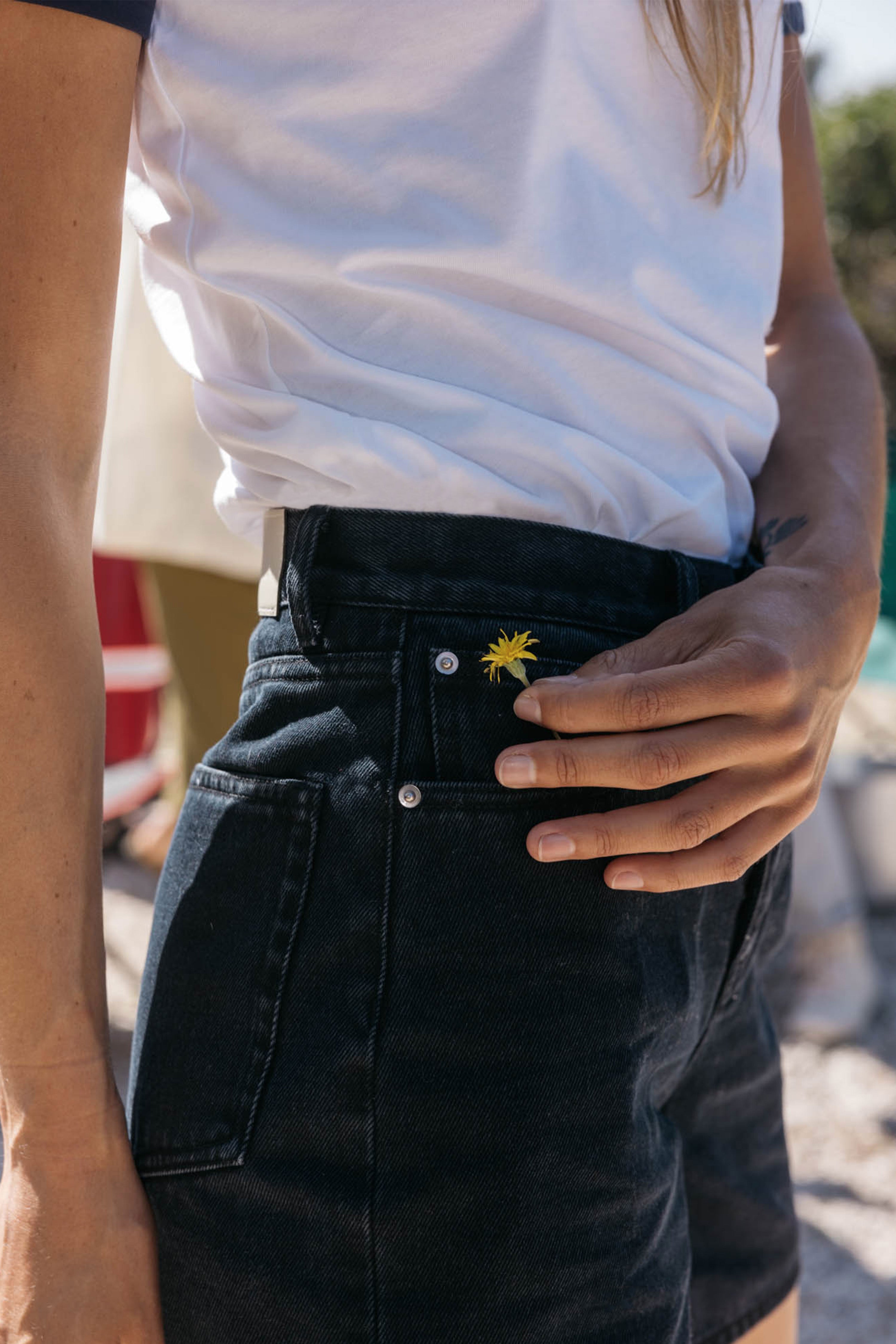 Black denim shorts