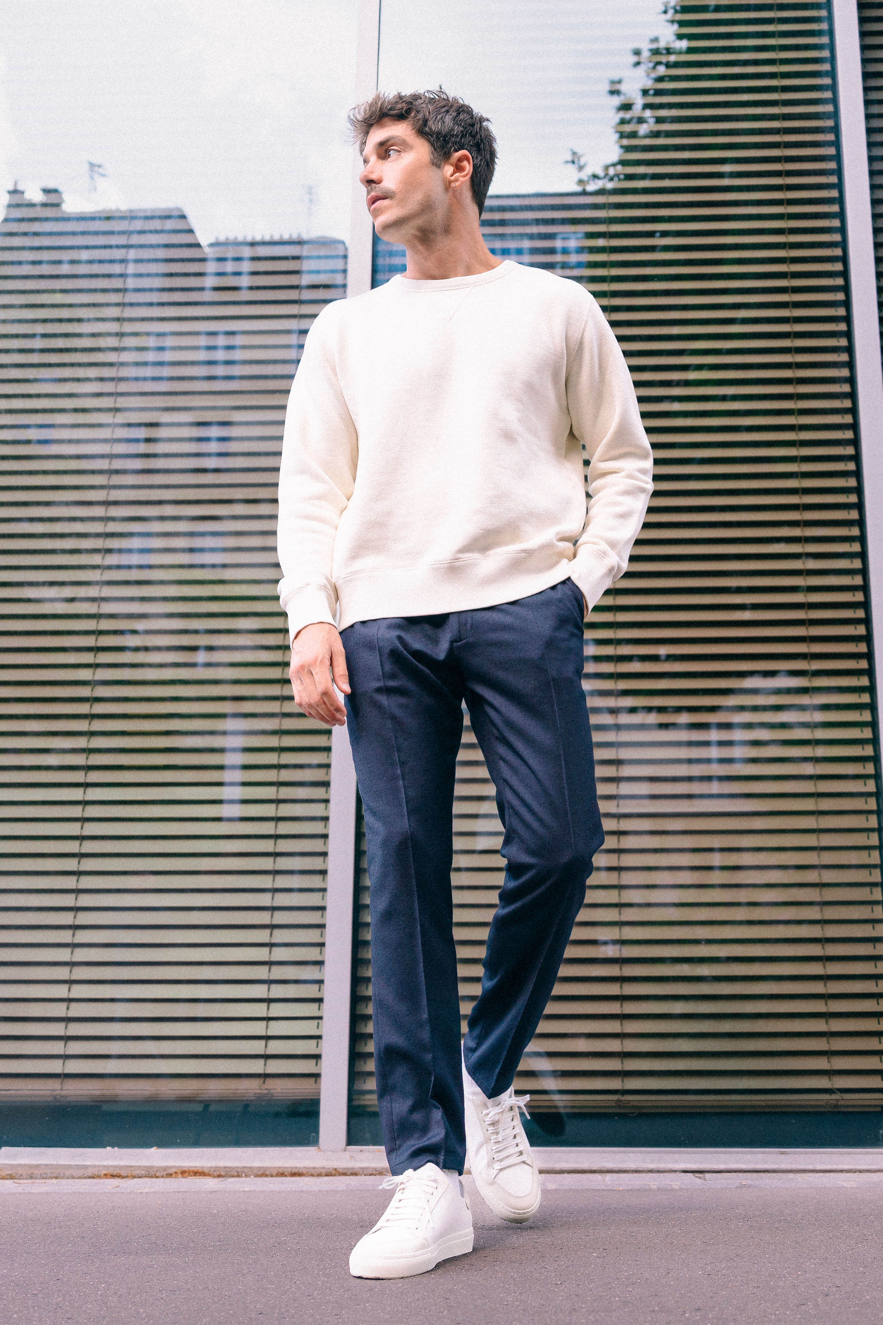 Navy blue stretch flannel pants