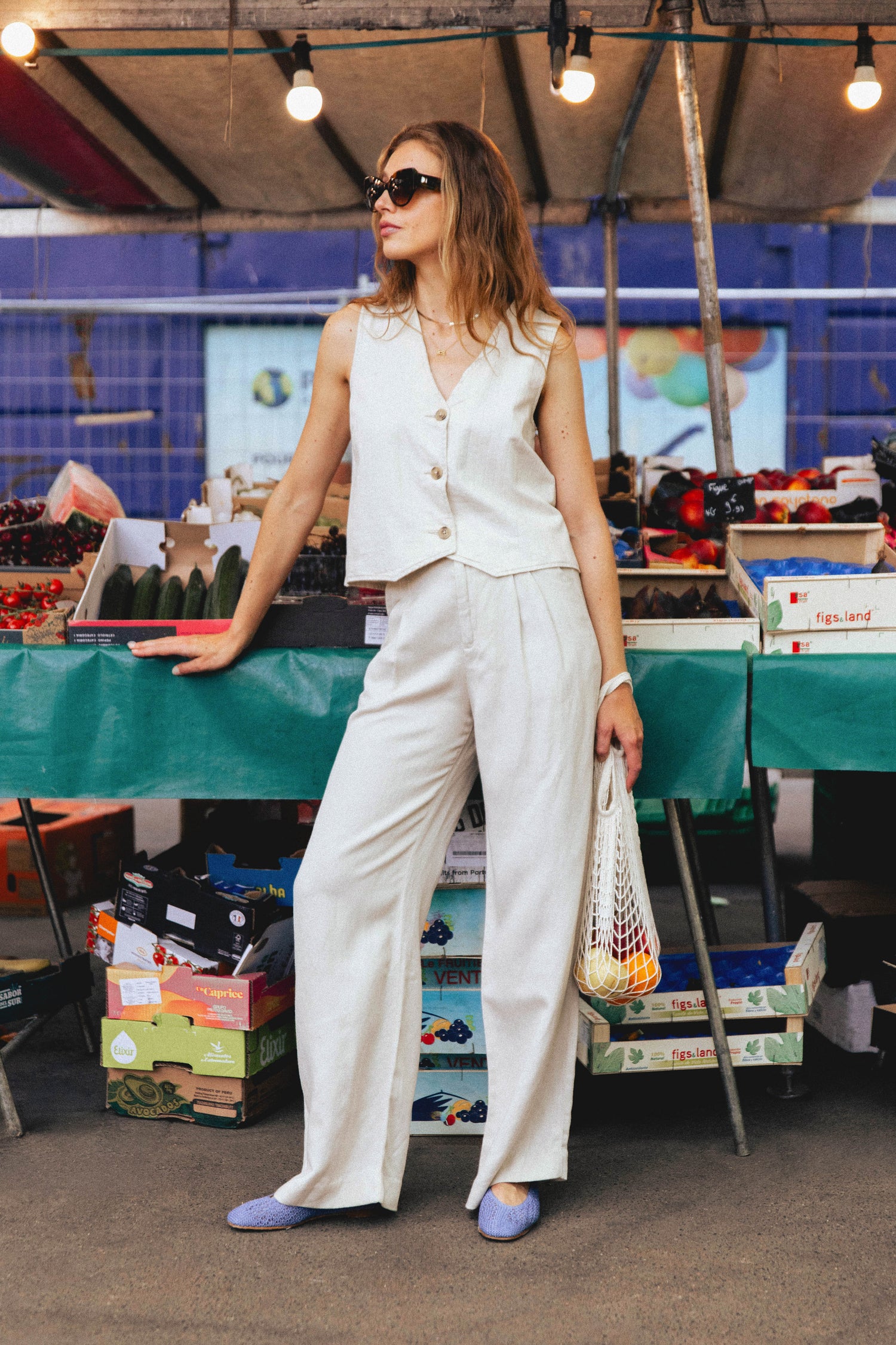 Pantalon à pinces léger écru