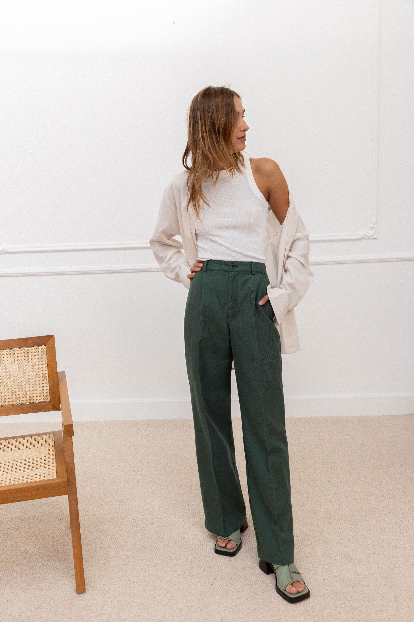 Pantalon Palazzo Léger Vert