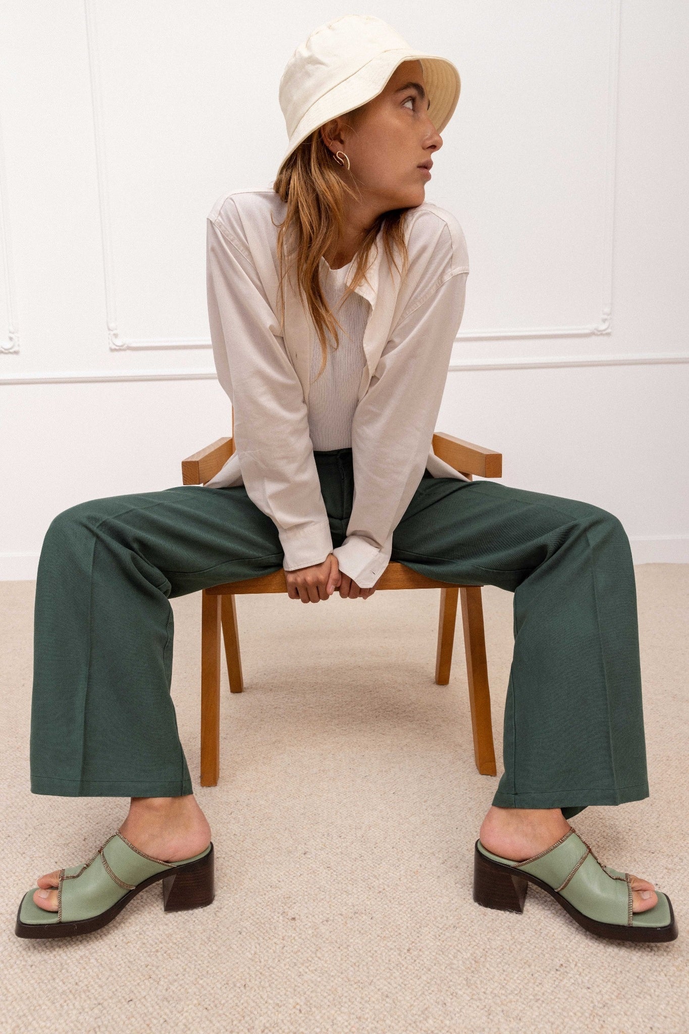 Pantalon Palazzo Léger Vert