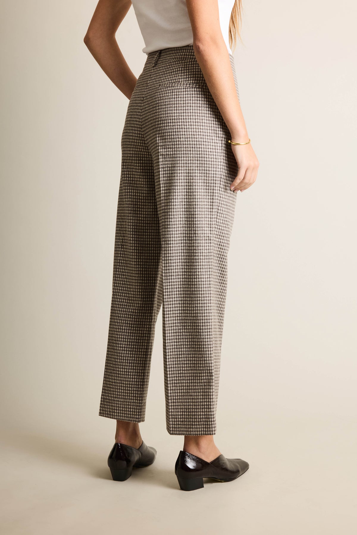 Pantalon flanelle flare vichy marron