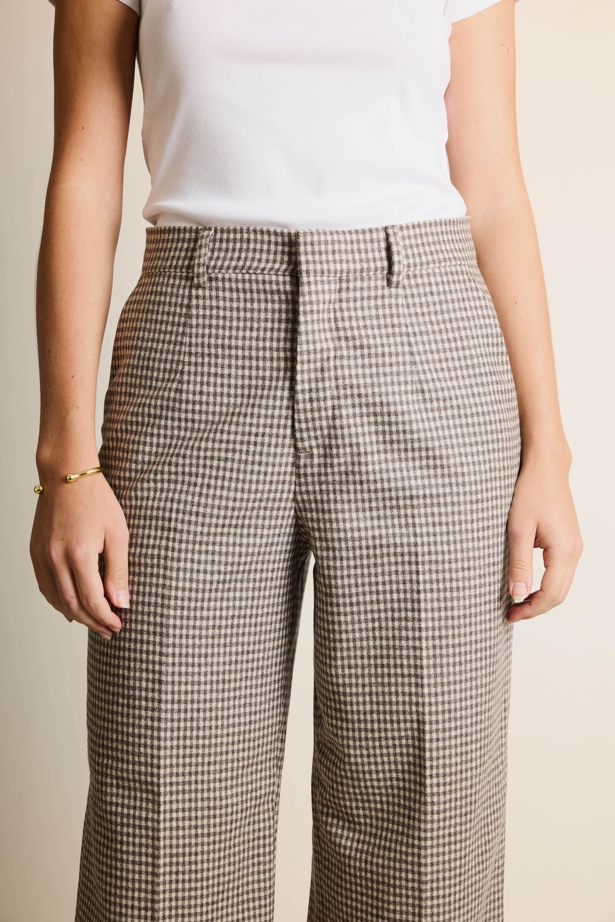 Pantalon flanelle flare vichy marron