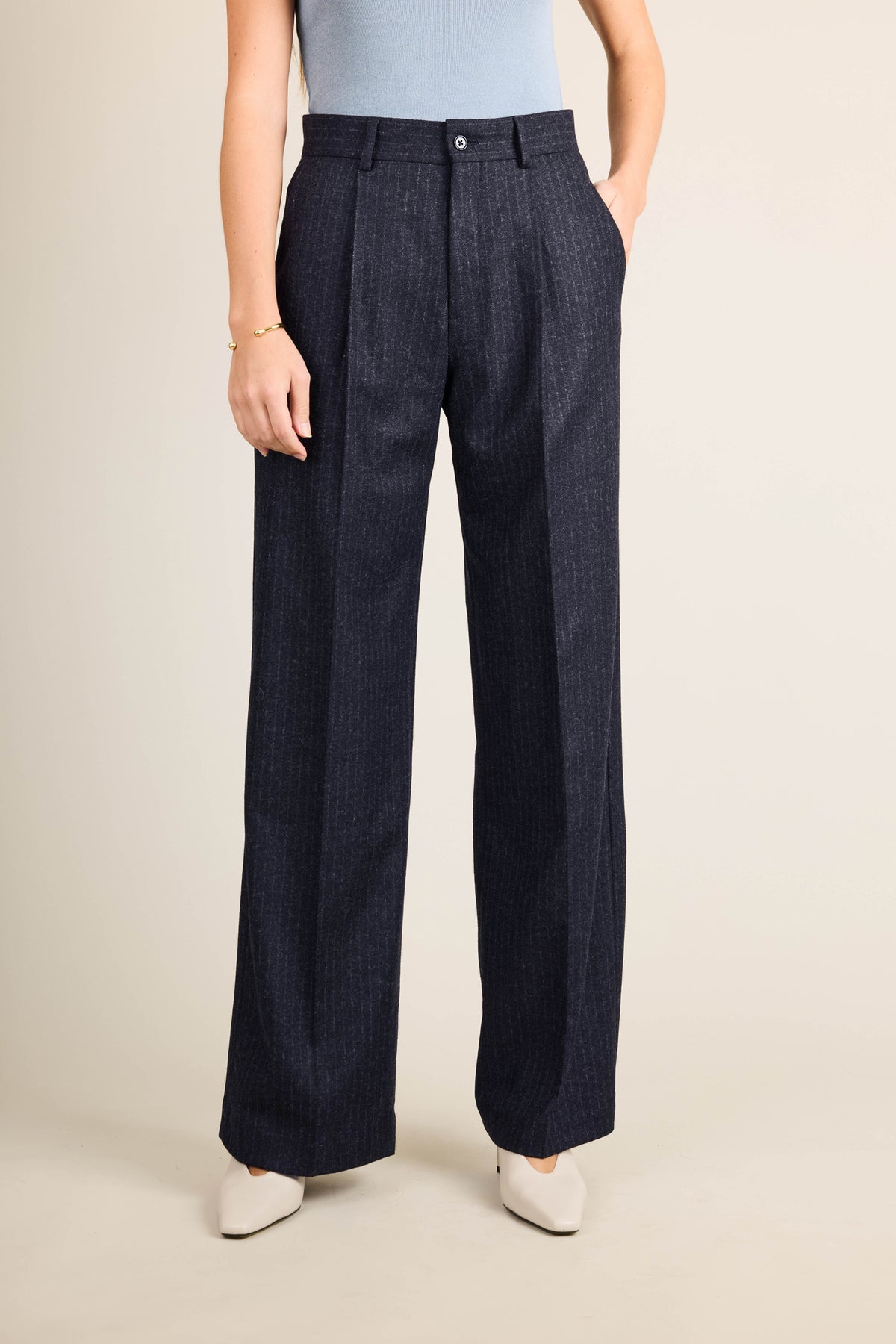 Navy Striped Flannel Palazzo Pants