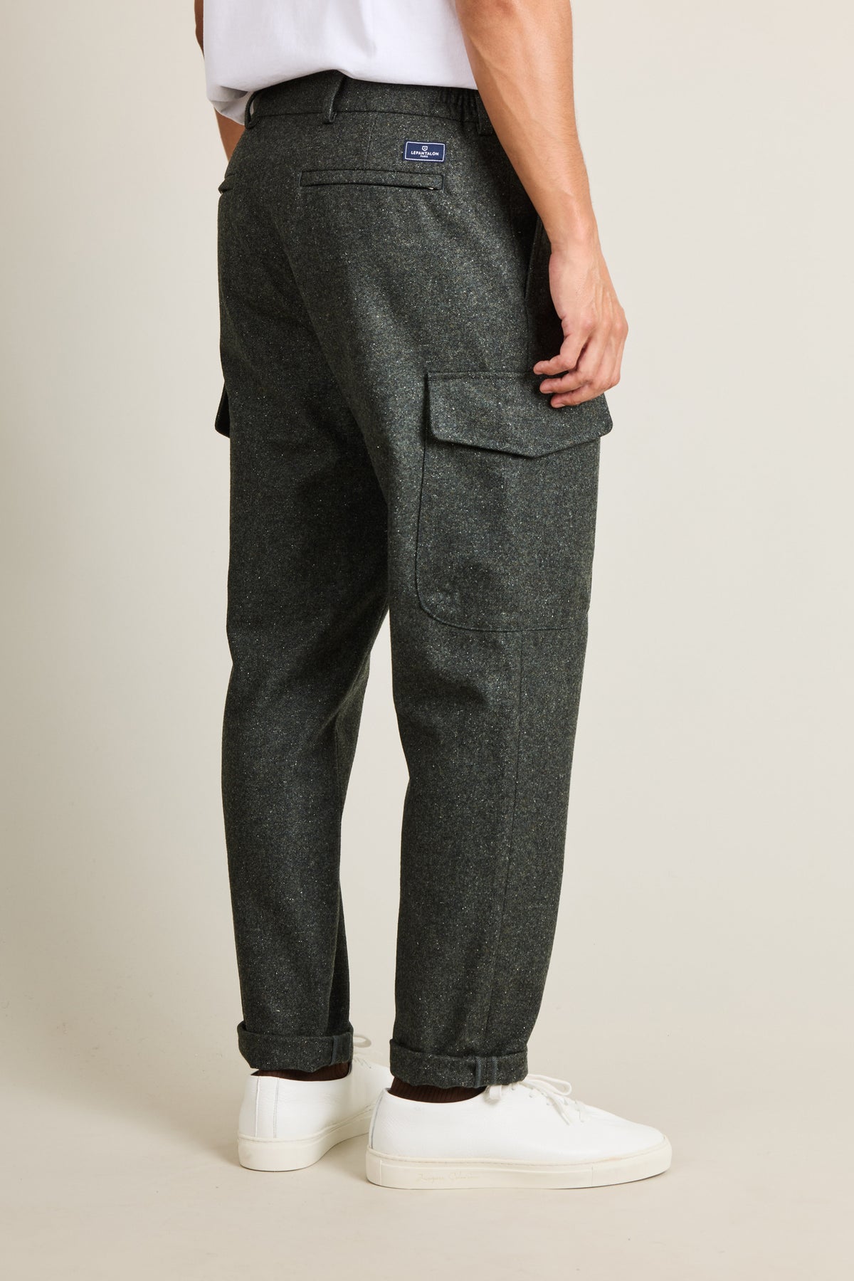 Pantalon cargo flanelle kaki foncé