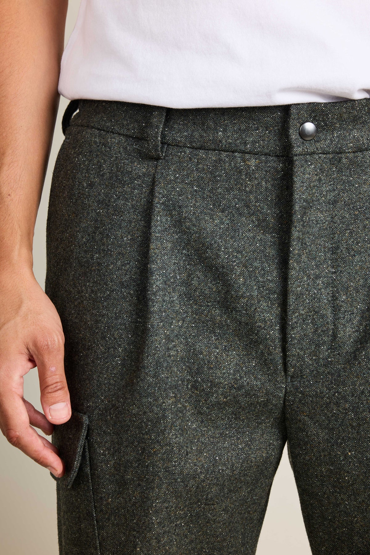 Pantalon cargo flanelle kaki foncé