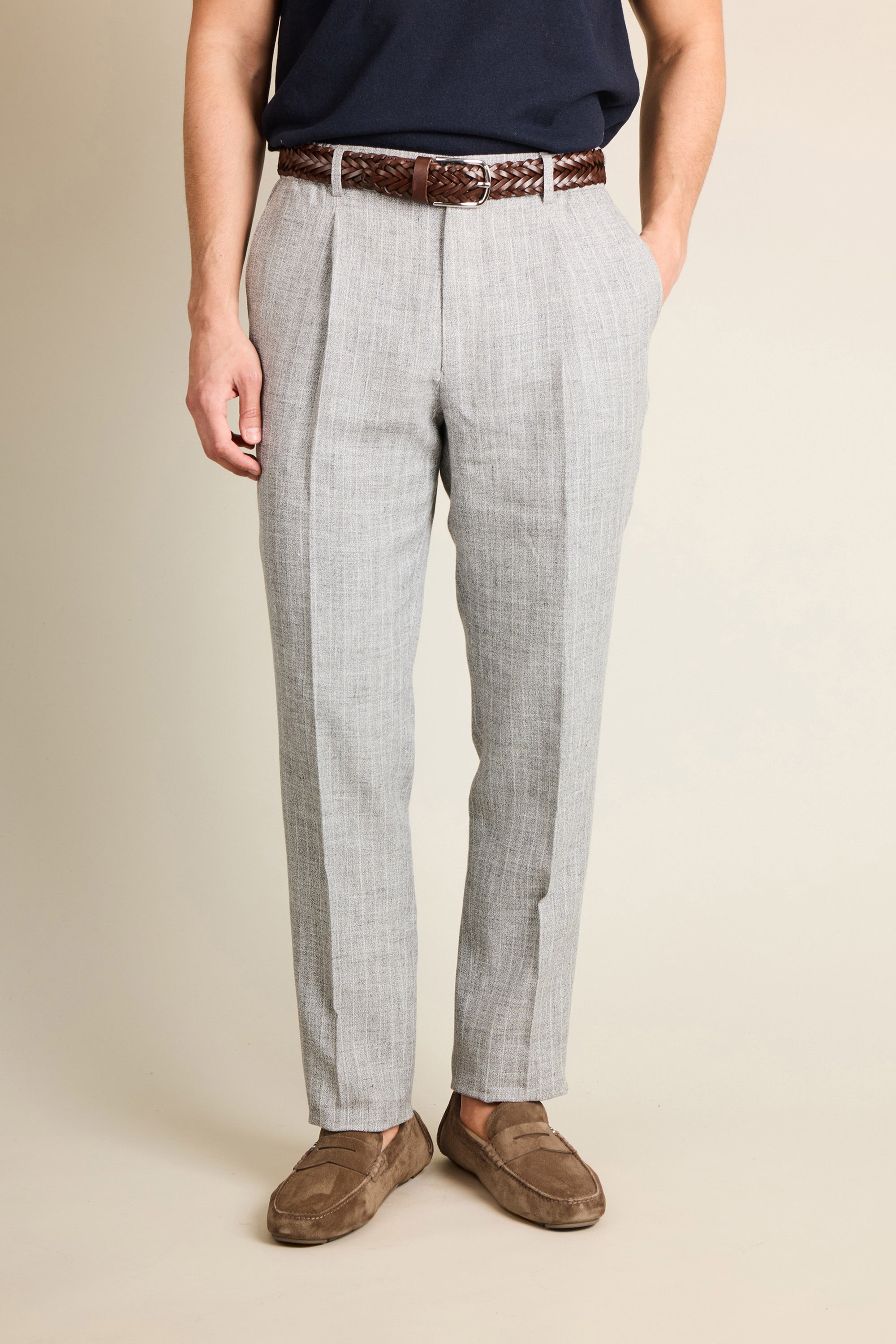 Grey striped linen-cotton jogger pants