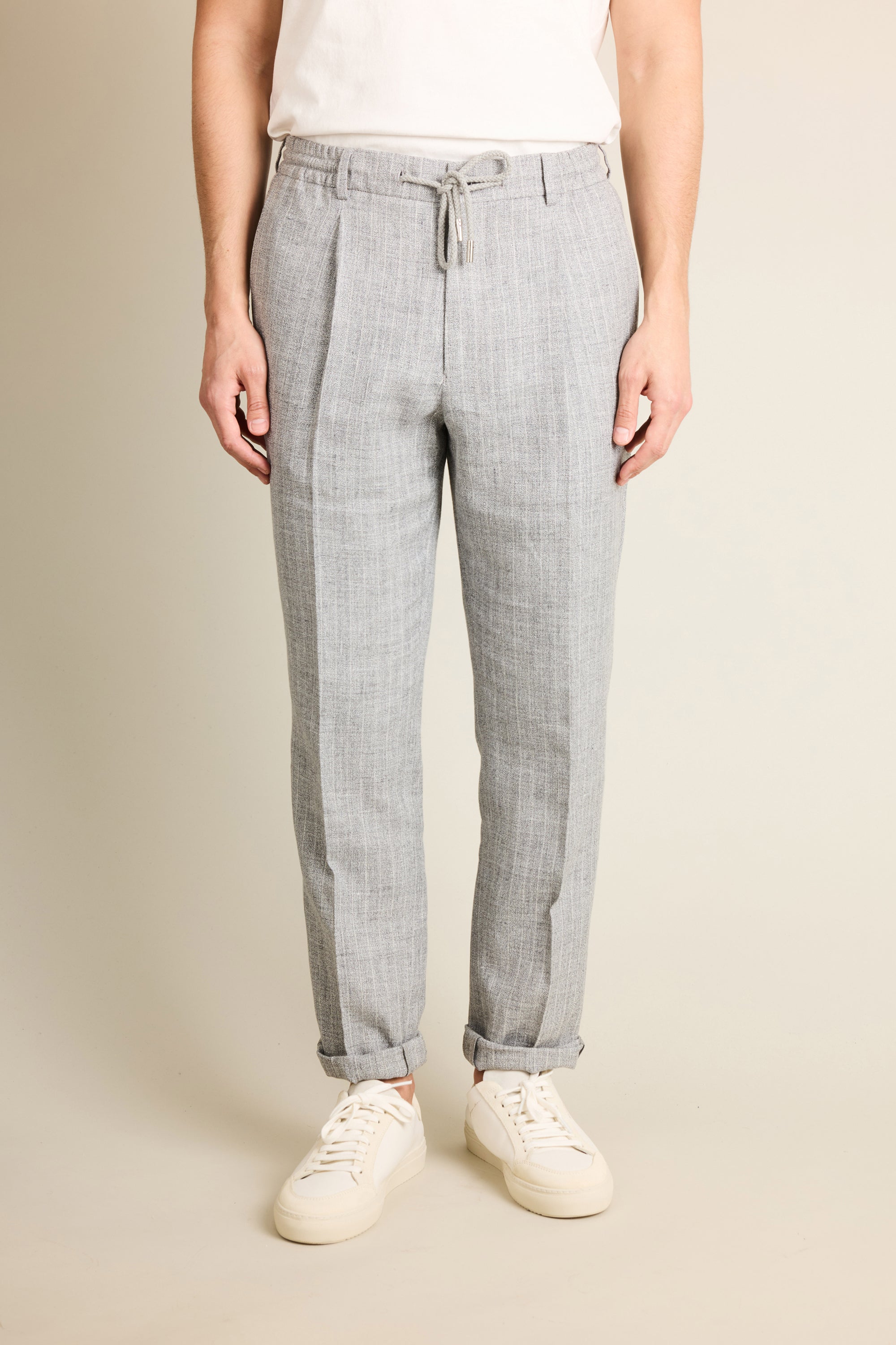 Grey striped linen-cotton jogger pants