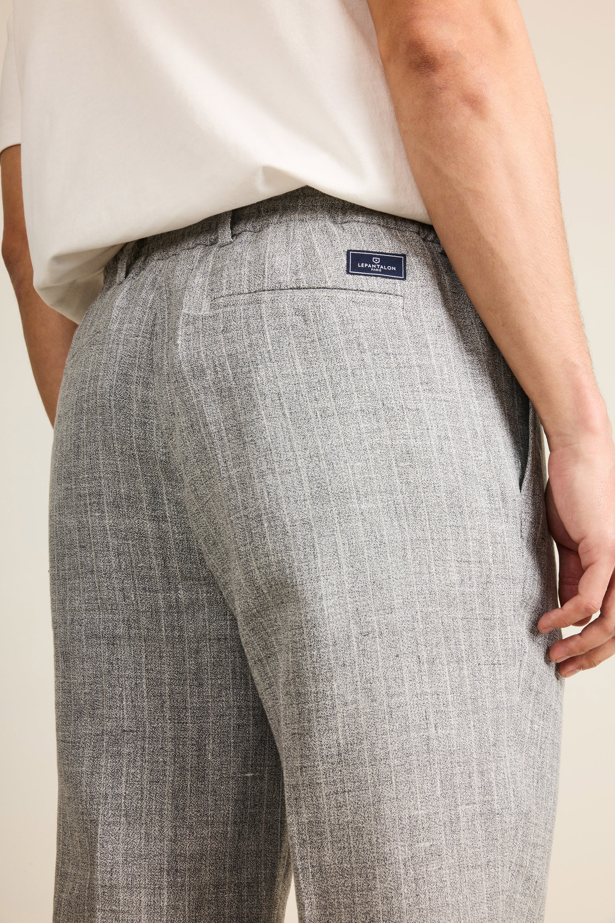 Grey striped linen-cotton jogger pants