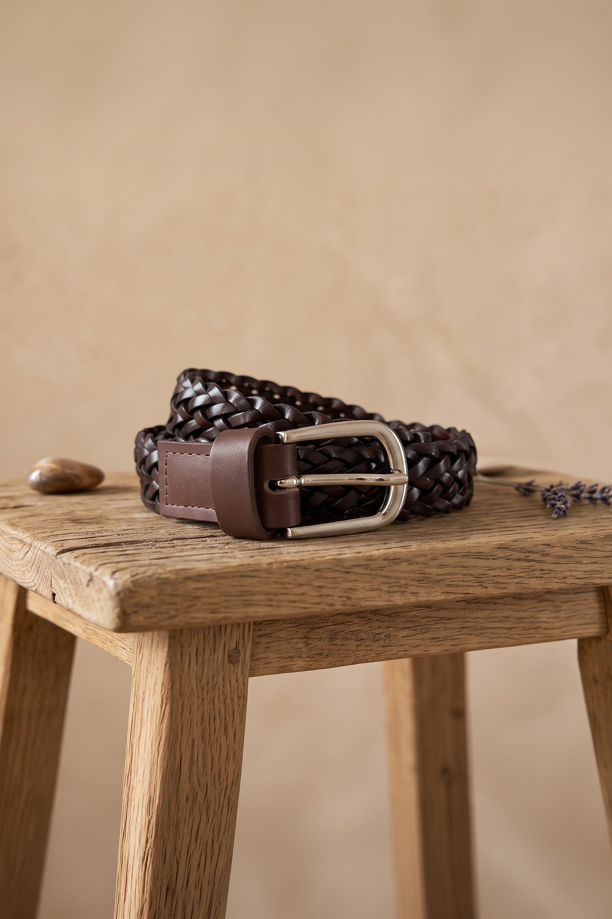 Brown braided belt
