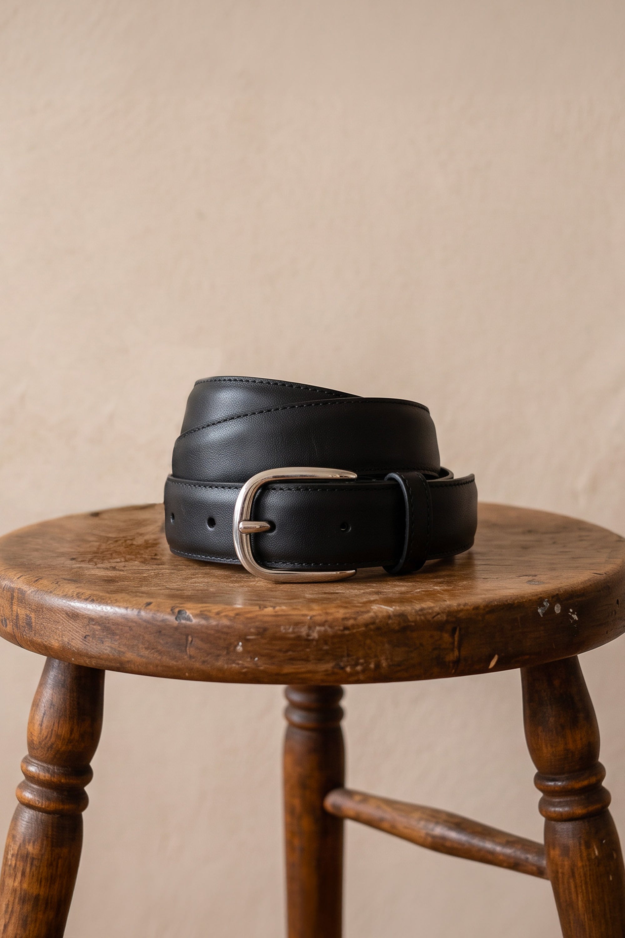 Ceinture en cuir lisse noire homme