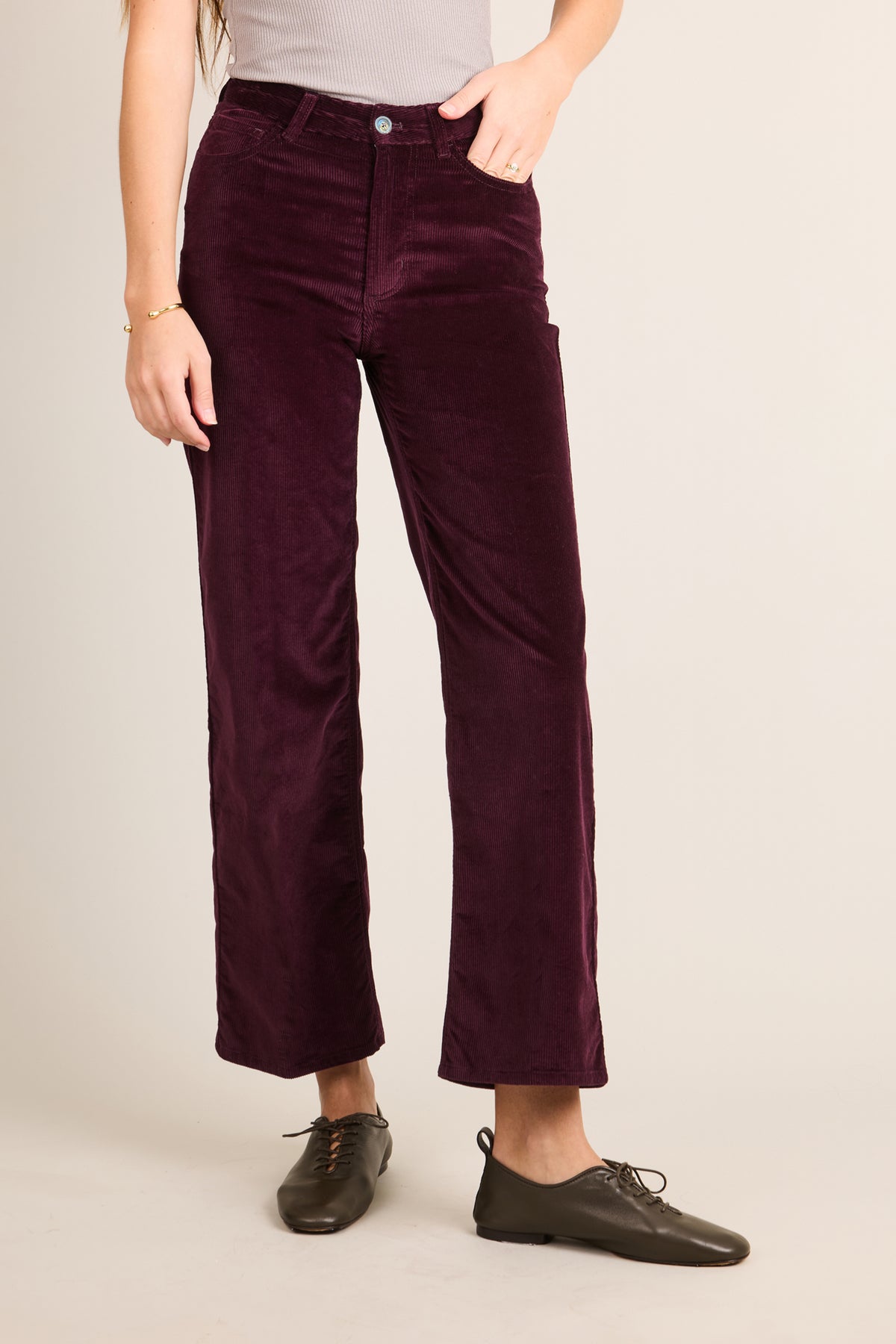 Pantalon flare velours prune