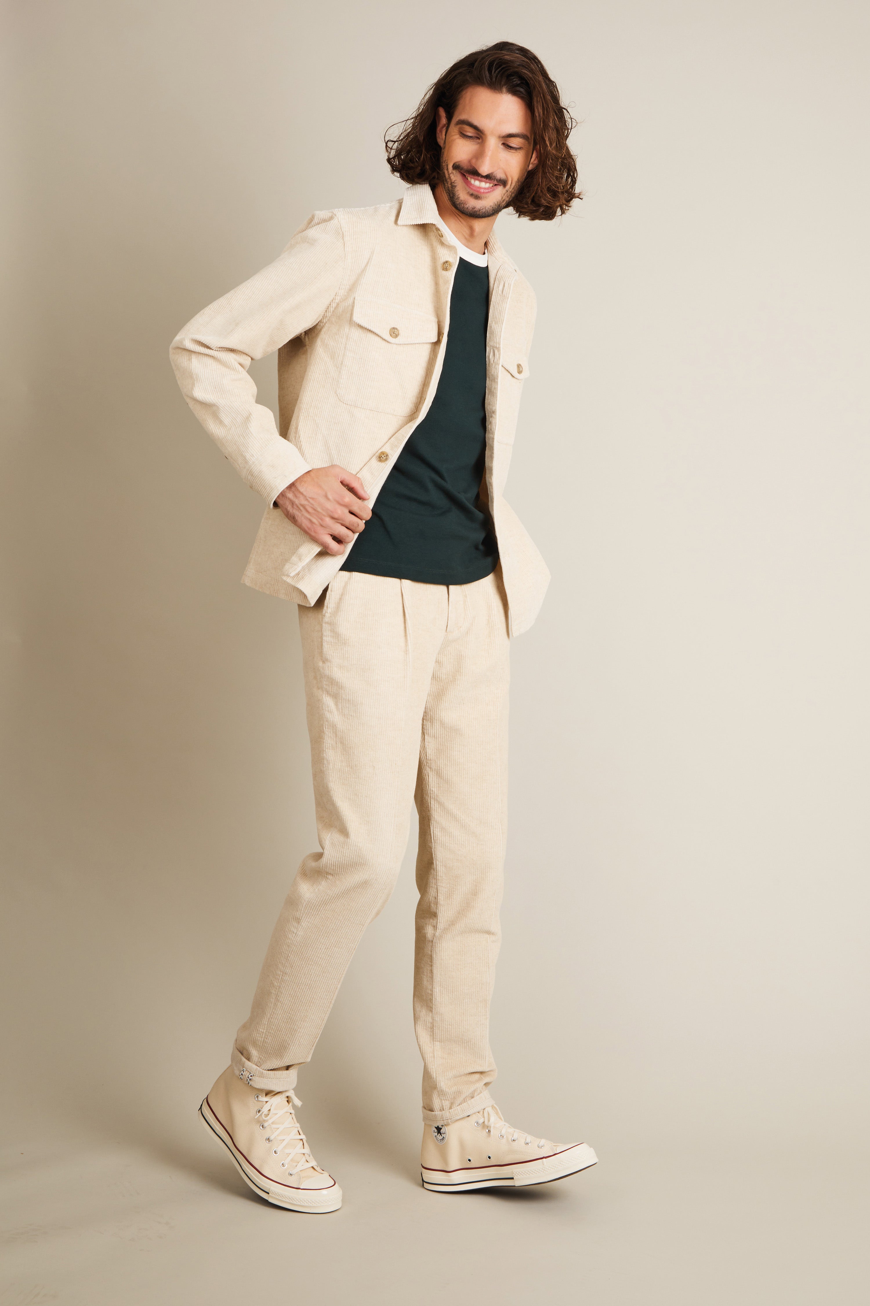 Ecru velvet overshirt
